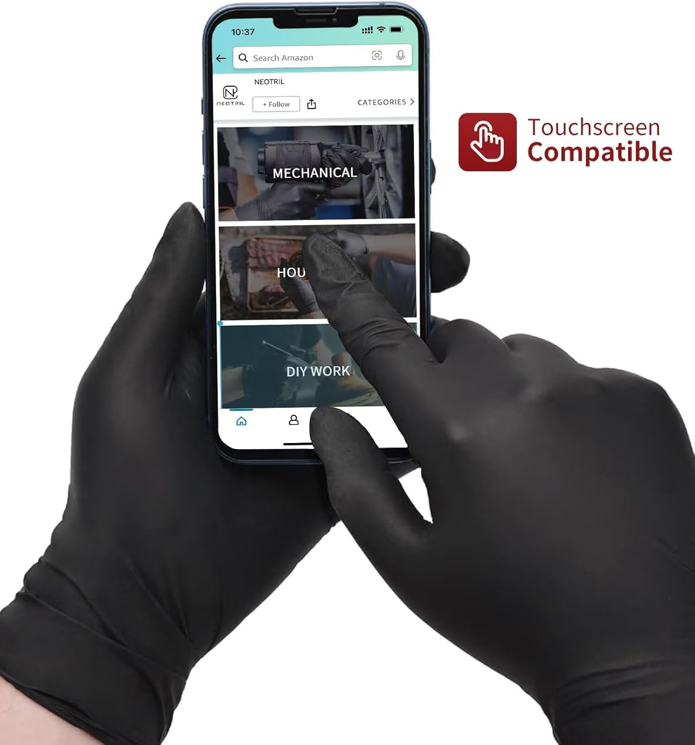 NEOTRIL 6 Mil Heavy Duty Small Black Nitrile Disposable Gloves Latex Powder-Free