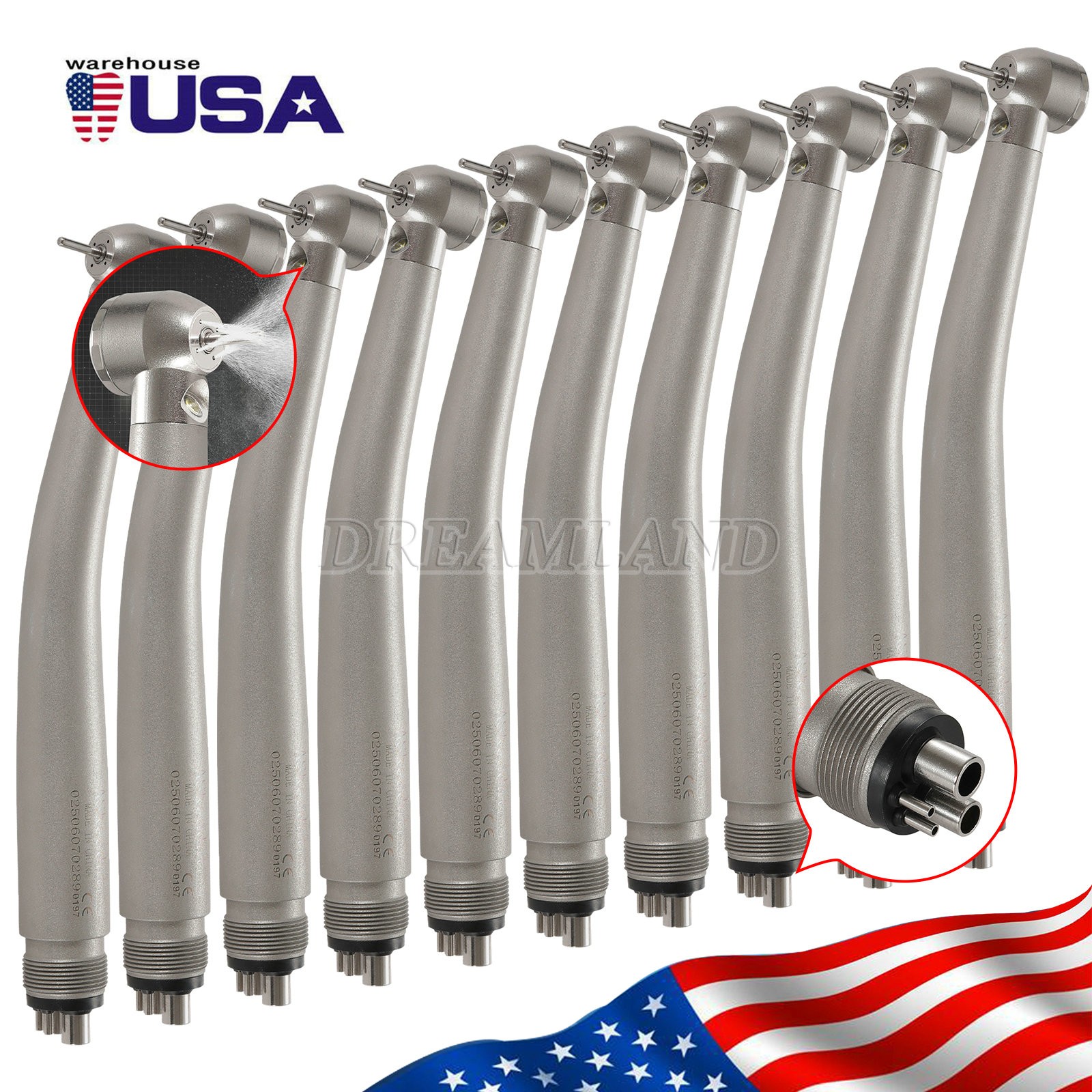 10 x Dental DynaLED High Speed Handpiece 4 Water 4 Air Spray Big Head 4H for NSK
