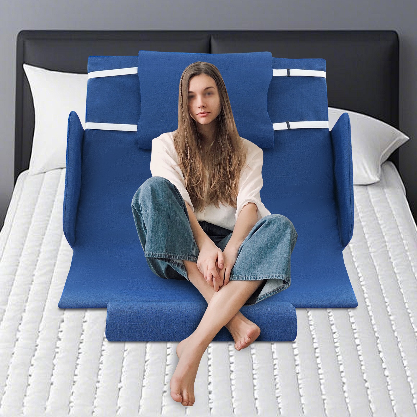 Electric Lifting Adjustable Back Rest Auxiliary Bed Backrest Blue 55W 110V