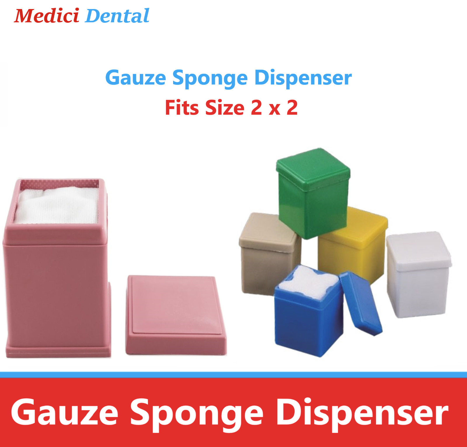 Dental 2 x 2 Gauze Sponge Dispenser, Blue, White, Beige, Mauve Gauze Holder