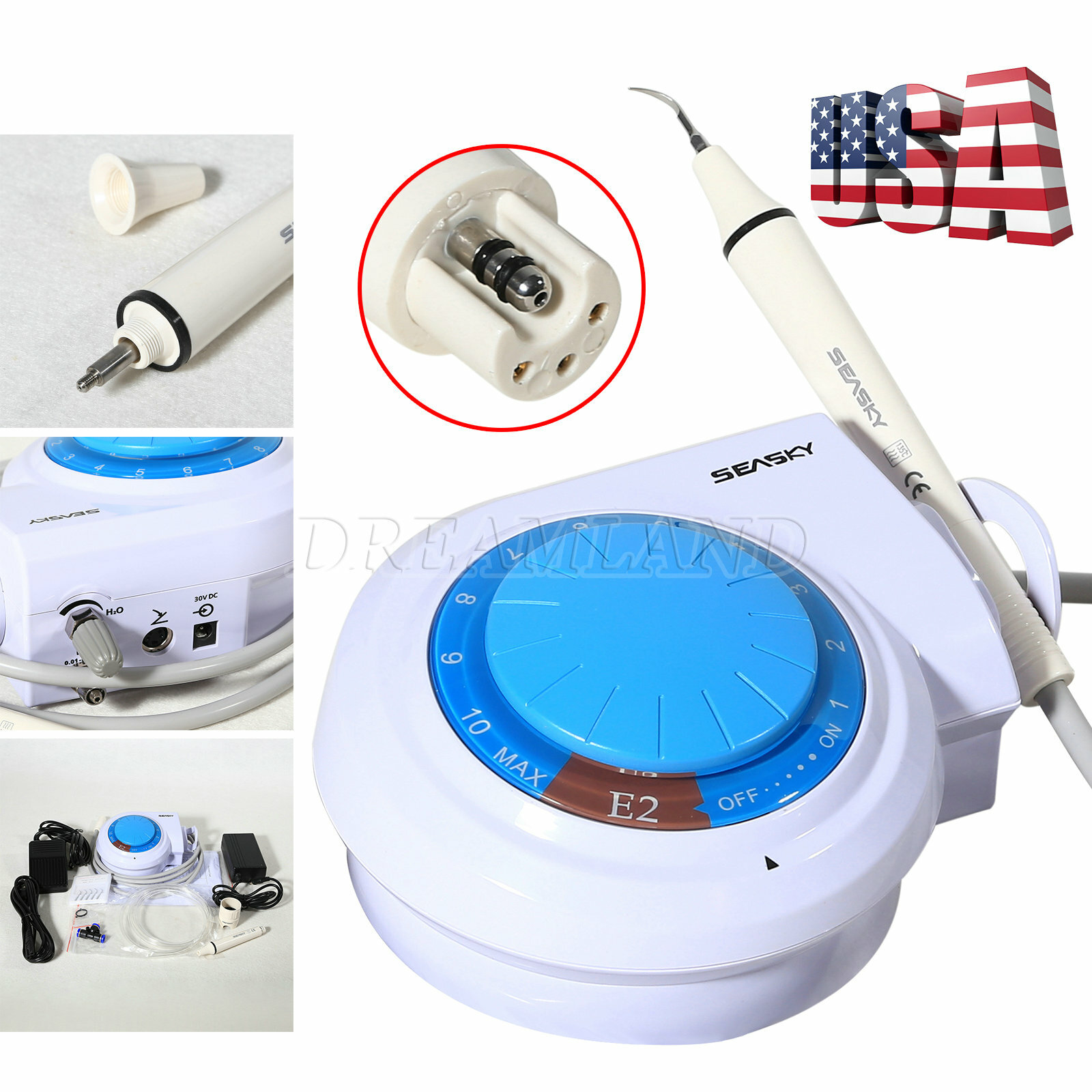 Dental Ultrasonic Scaler + Handpiece Tip*5 fit Woodpecker EMS FDA E2+ USA