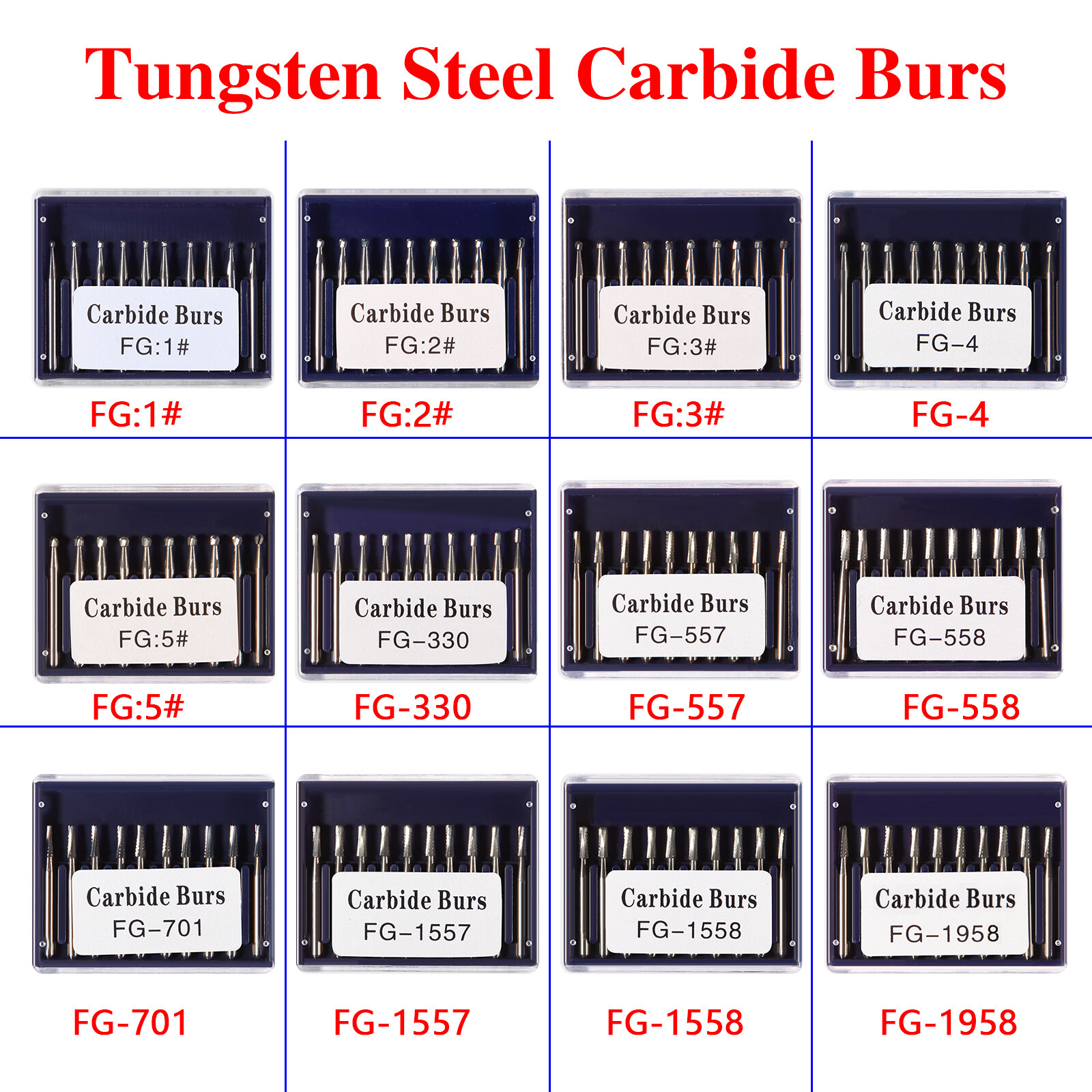 10pc/1pack Fresas de acero de carburo tungsteno FG redondas Drill Alta velocidad