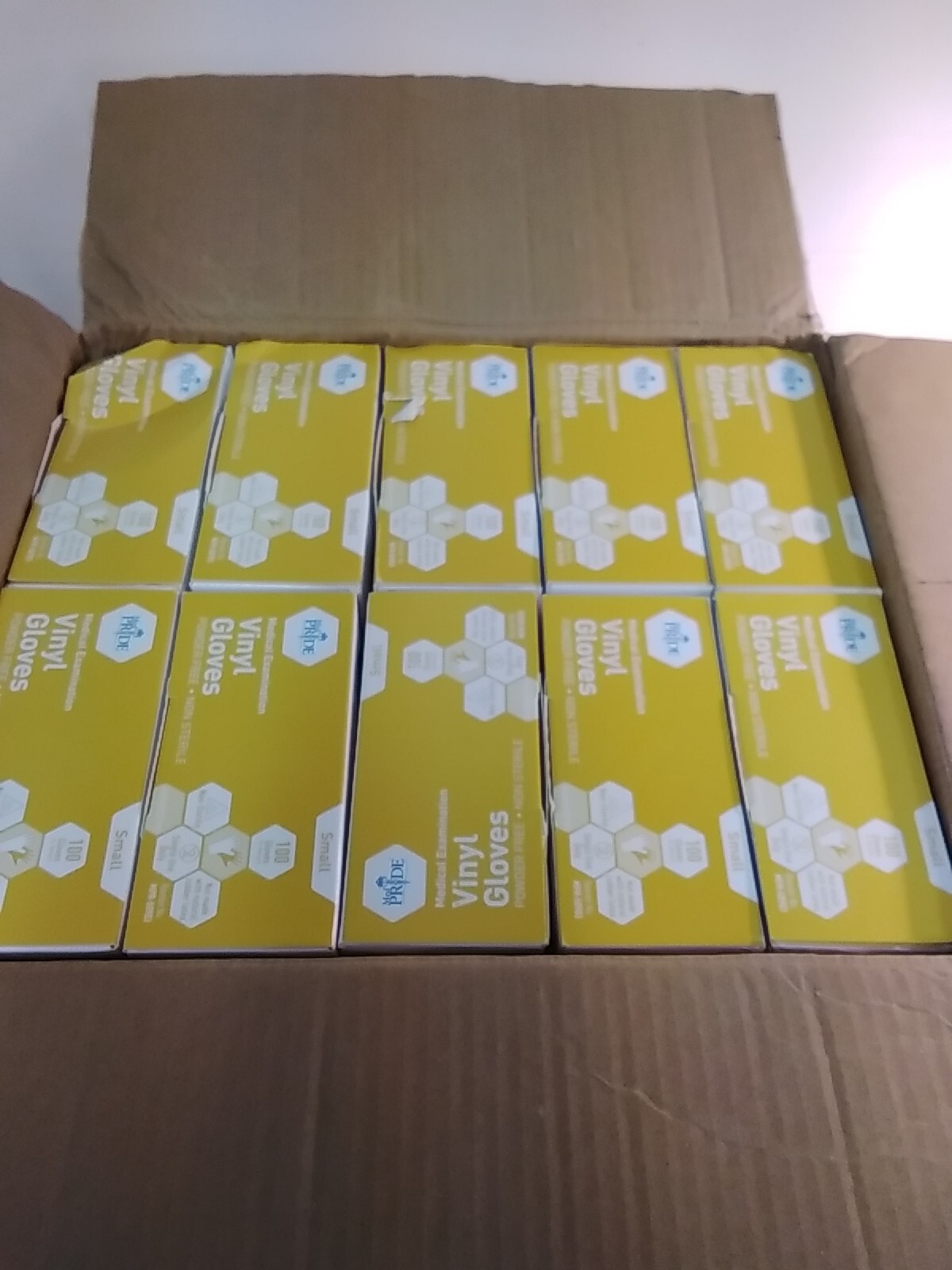 Lot Of 10 Boxes Med Pride Powder Free Vinyl Gloves , Small, 100 Gloves Per Box,