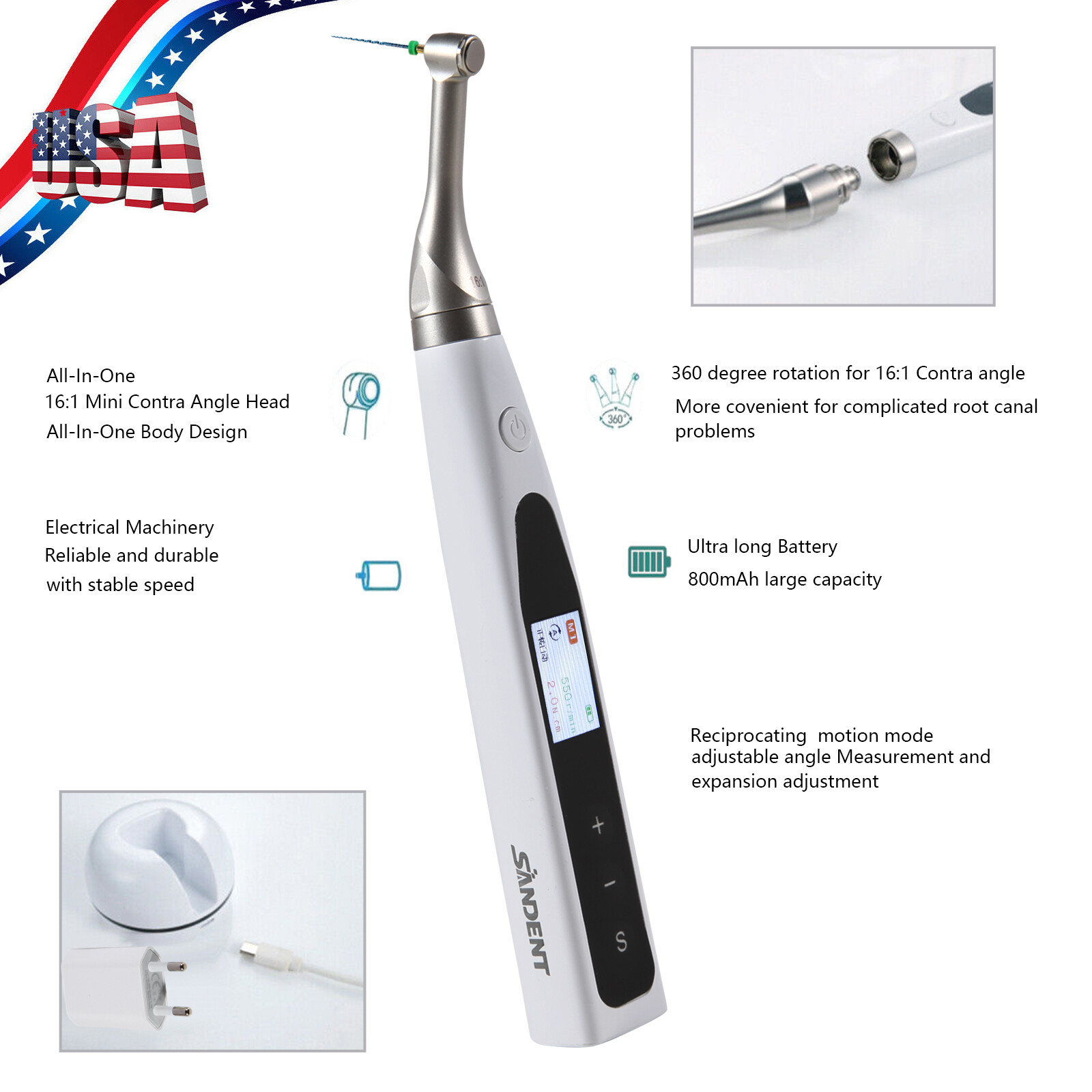 2 in 1 Wireless Dental Endo Motor Reciprocating with Built in Apex Locator LED