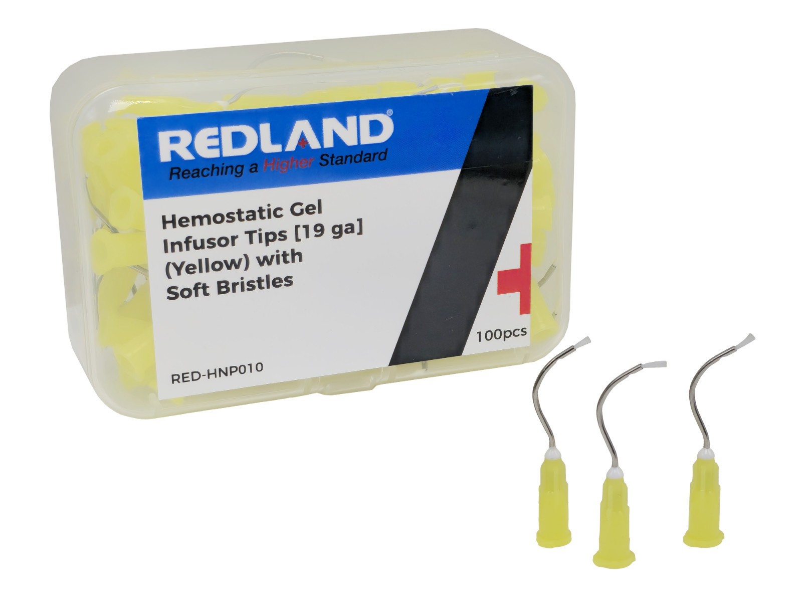 REDLAND Hemostatic Gel Infusor Tips [19ga] (Yellow with Soft Bristles) (100/Pk)