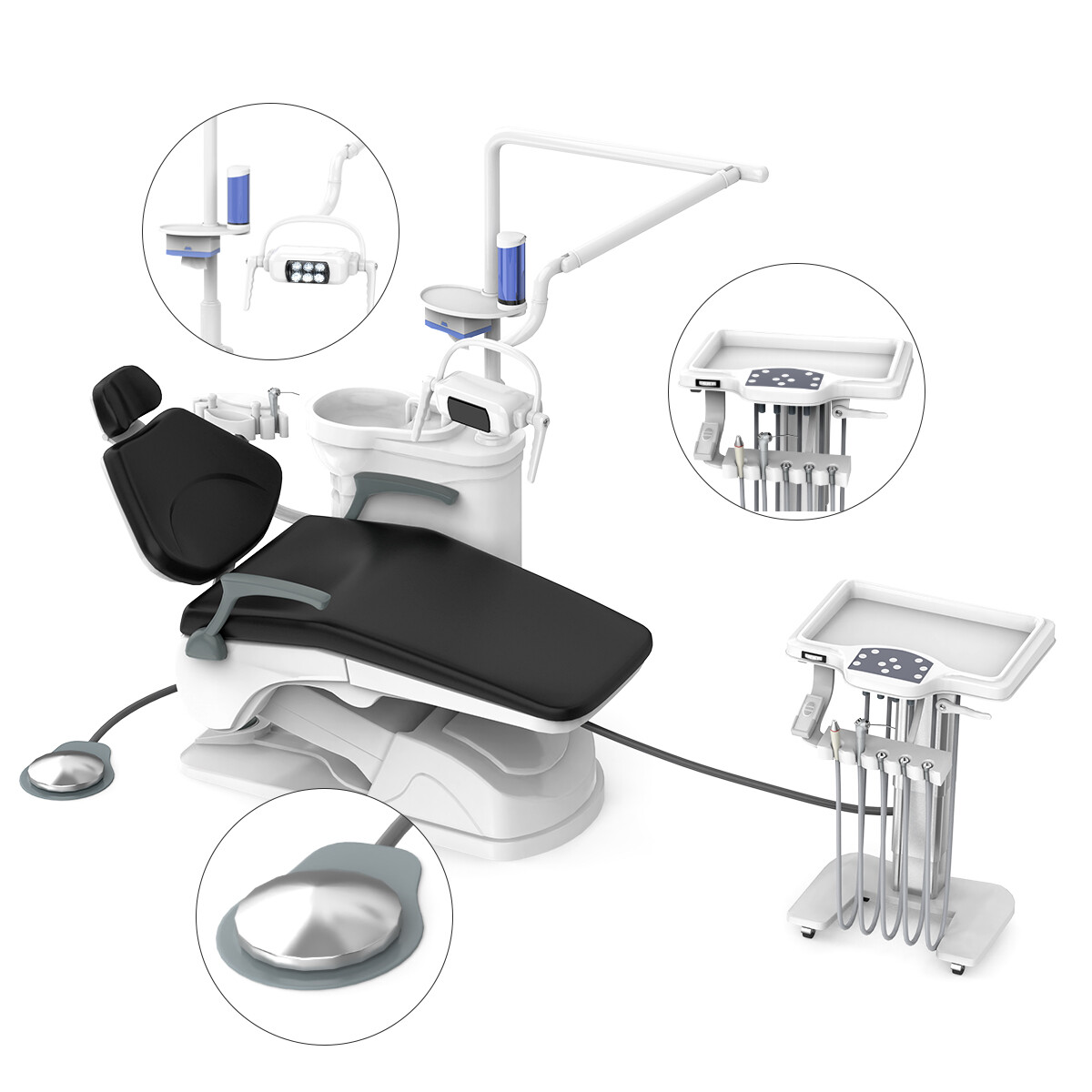Dental Unit Chair Computer Controlled Motor Hard Leather+Mouth Sweeping Trolley