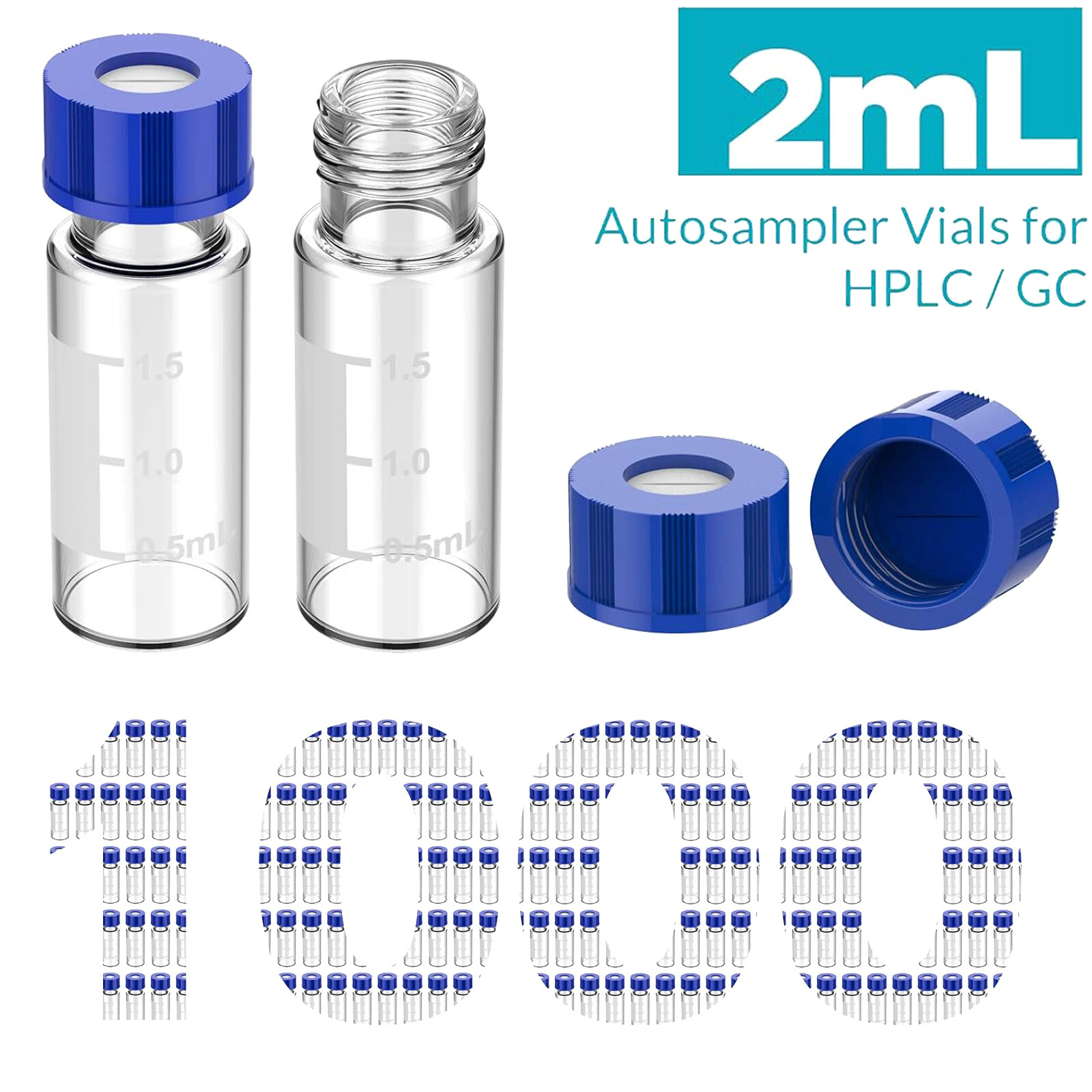 5000PCS HPLC GC 2mL Autosampler Clear Vials Screw Caps PTFE Silicone Liner 9-425