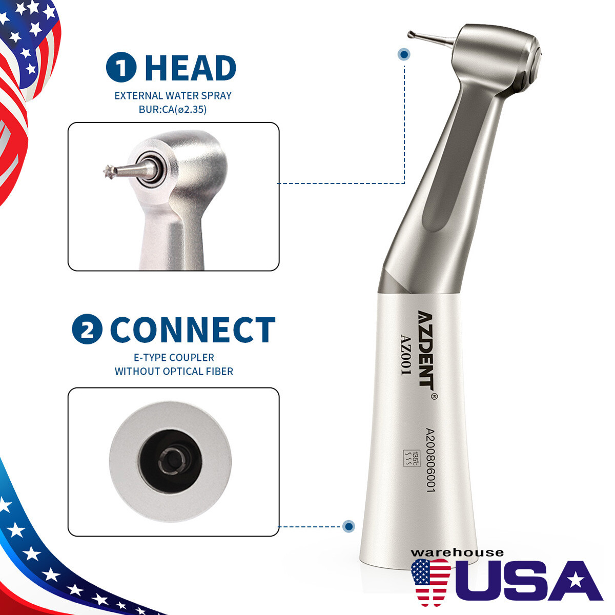 AZDENT Dental LED High Low Speed Handpiece Contra Angle Straight Air Motor Kits