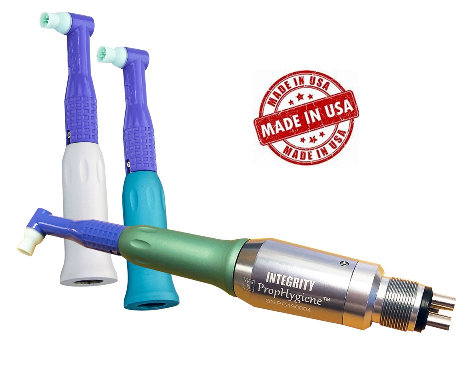 Dental Hygiene Prophy Handpiece INTEGRITY, + 3 Nose Cones, 360 Swivel US Made