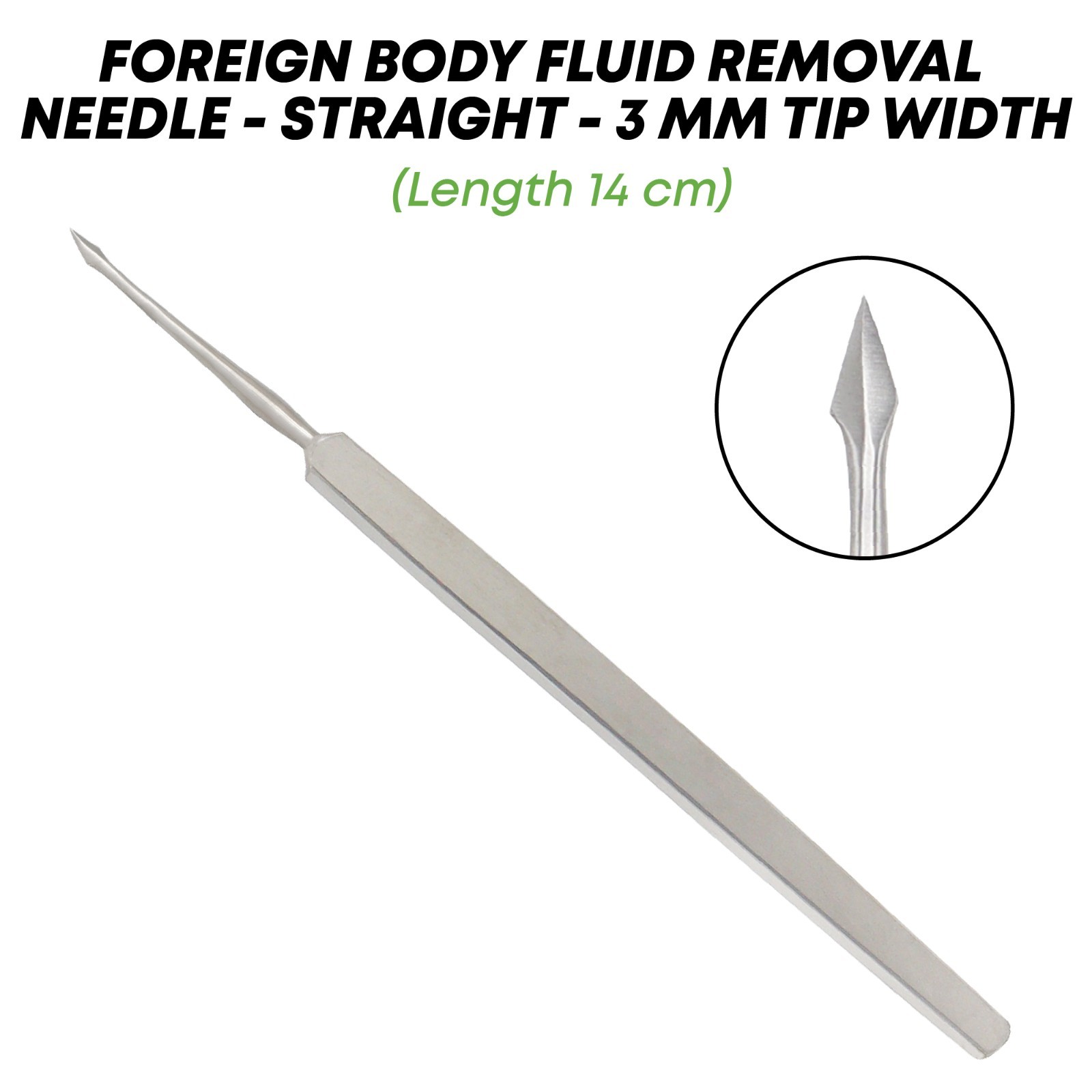 Foreign Body Fluid Removal Needle Straight 3mm Tip 14 cm Ophthalmic Instruments