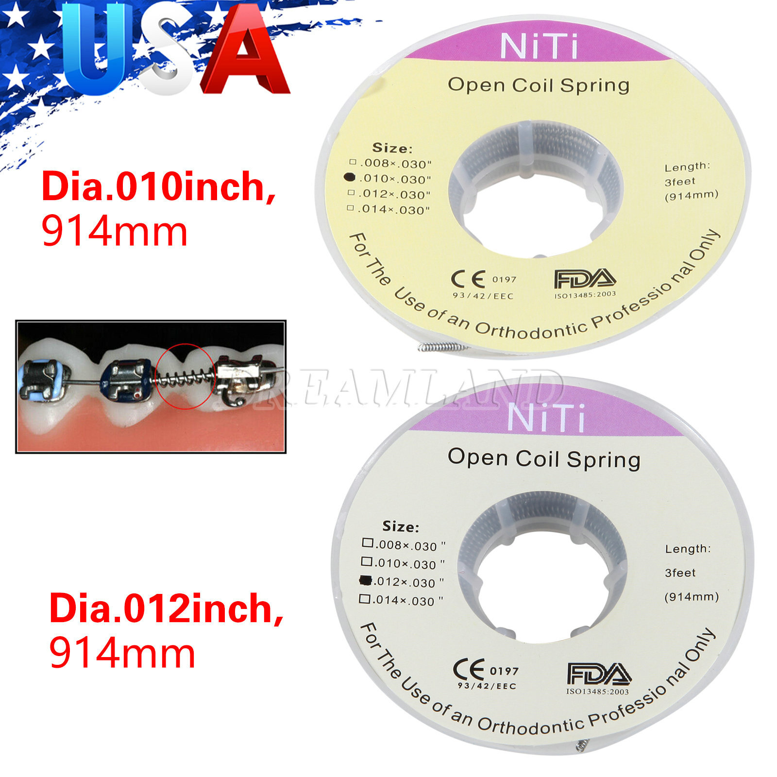 Dental Orthodontic Niti Open Coil Spring 3 Feet Dia.010/012 Inch 914 mm JC