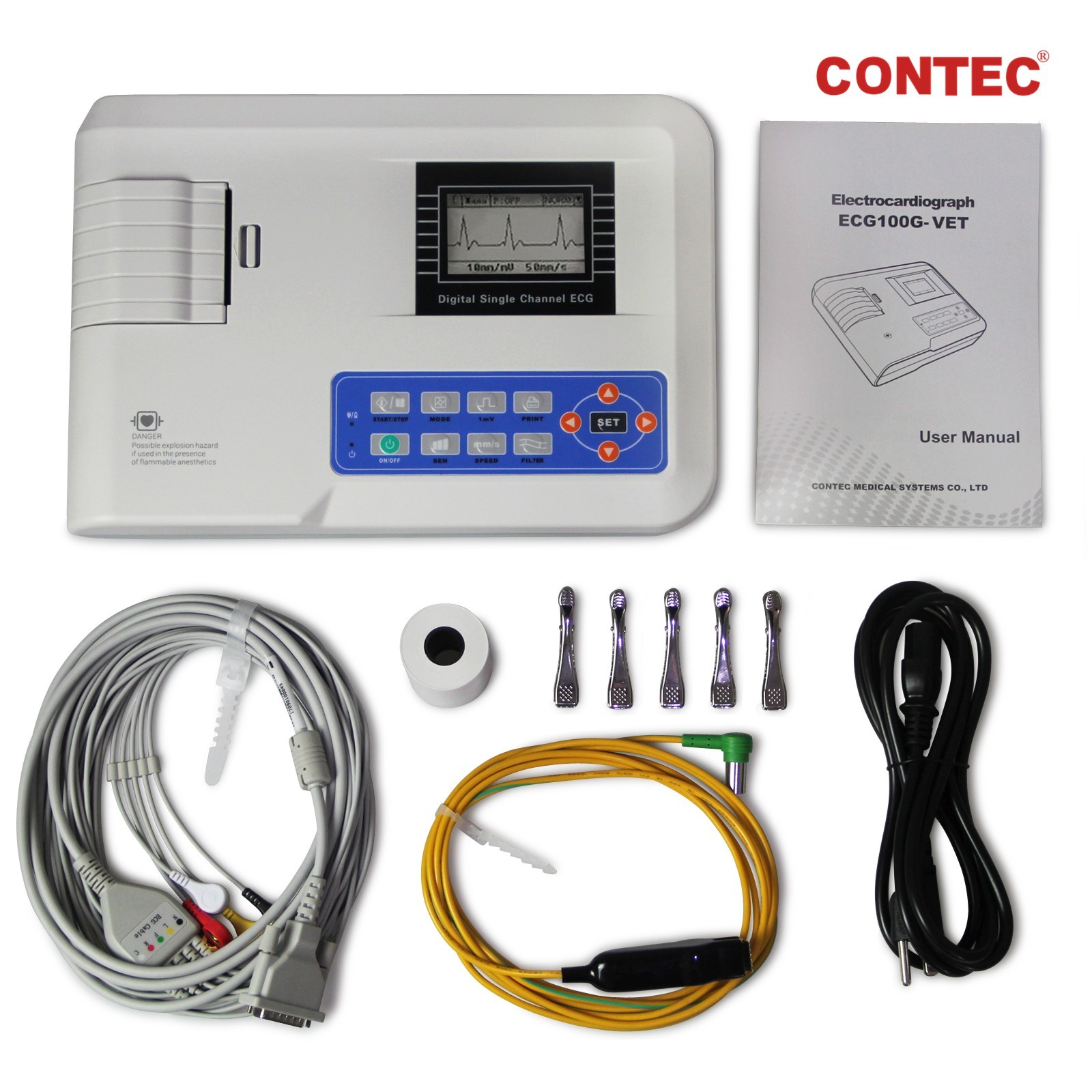 Portable ECG100G-VET Digital Single Channel 5 Lead Animal Electrocardiograph