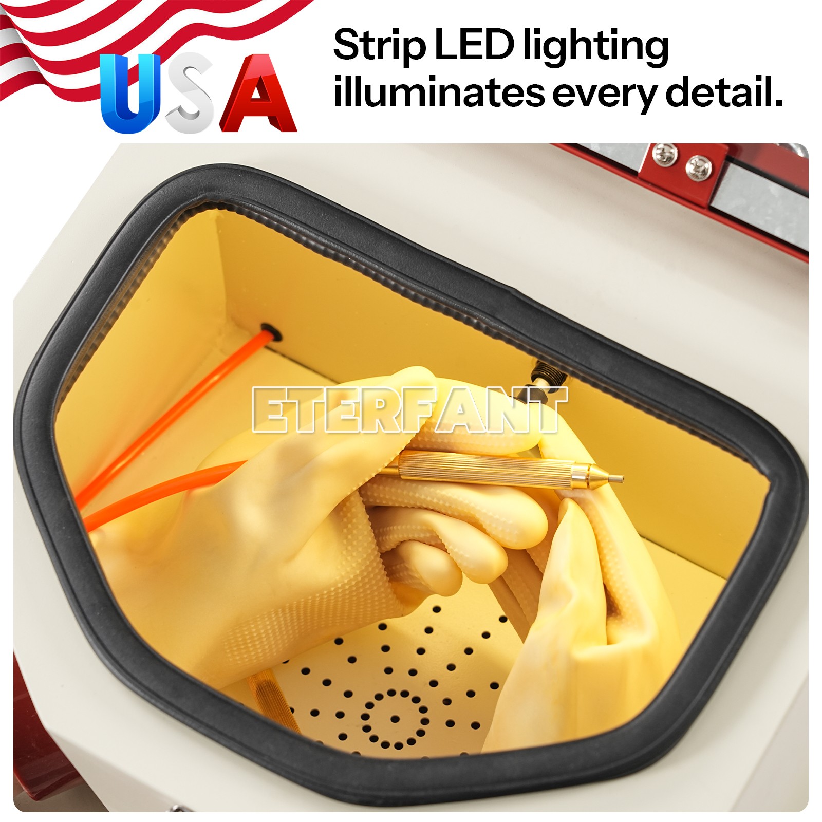 ETERFANT Dental Lab Twin Pen Sandblaster with LED Strip Light 2 Aluminum Tanks