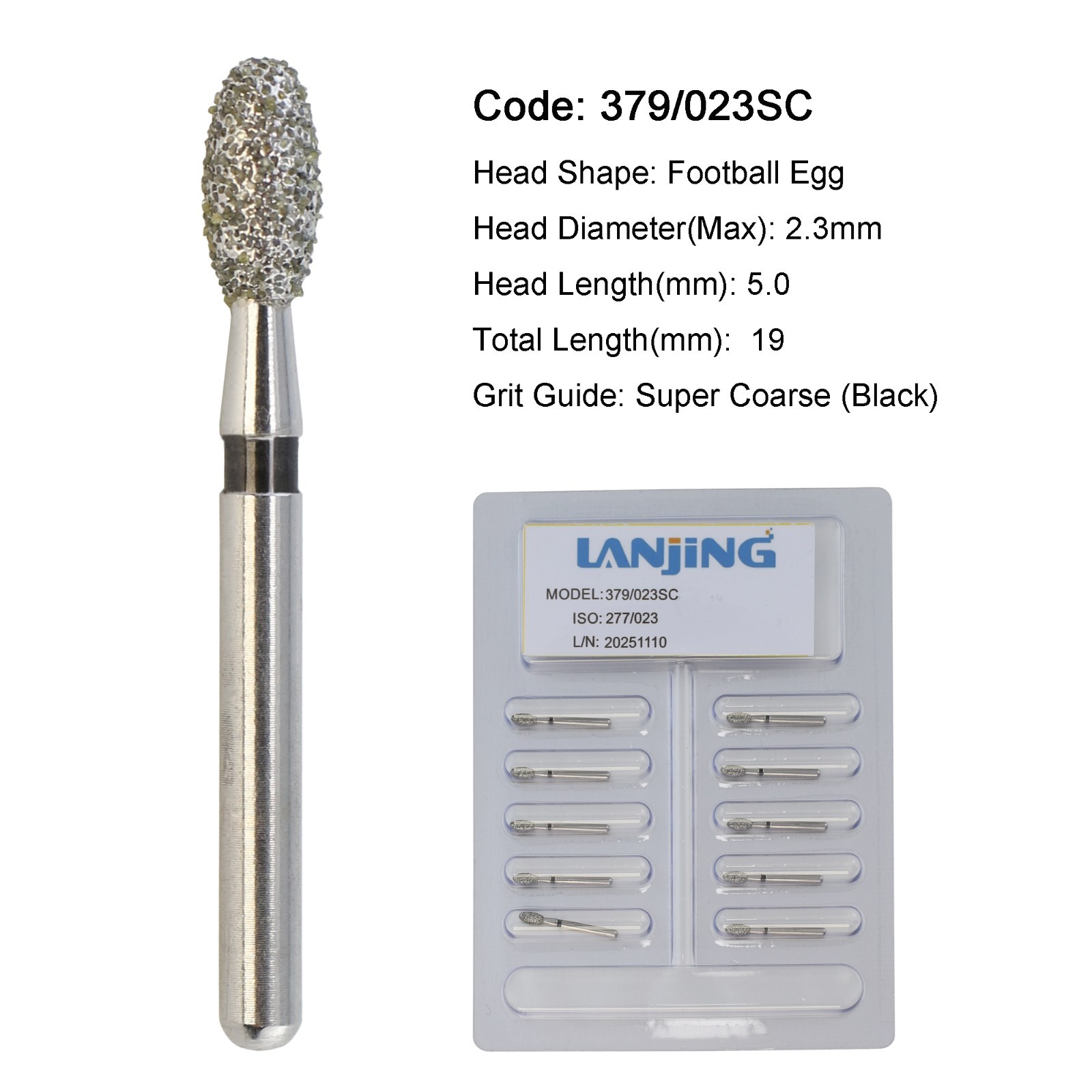 Dental Diamond Burs FG Round End Taper Egg Football Pear for High Speed 330 856