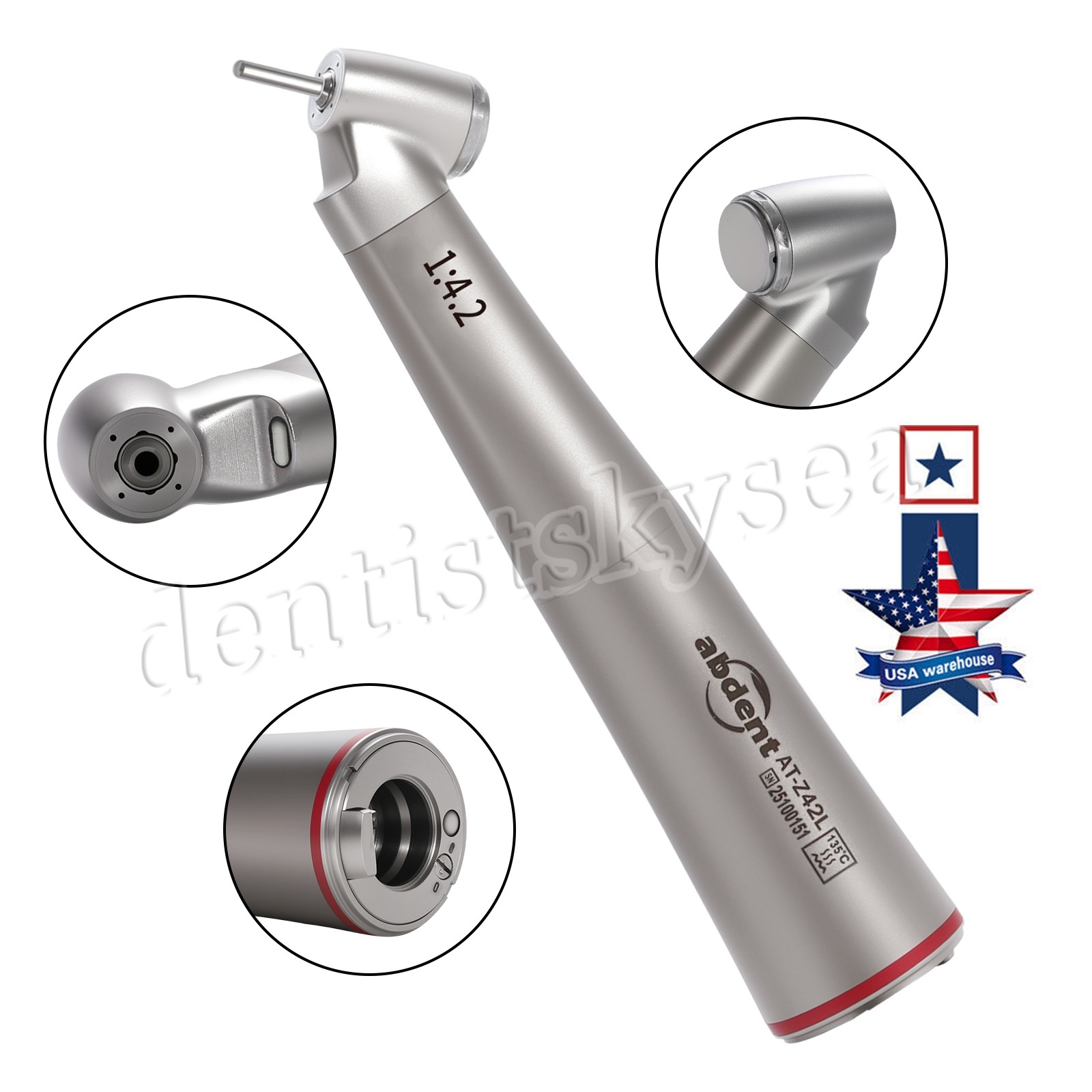 abdent 45° Angle Head Contra Angle LED Optic 1:4.2 Handpiece Inner Water Spray