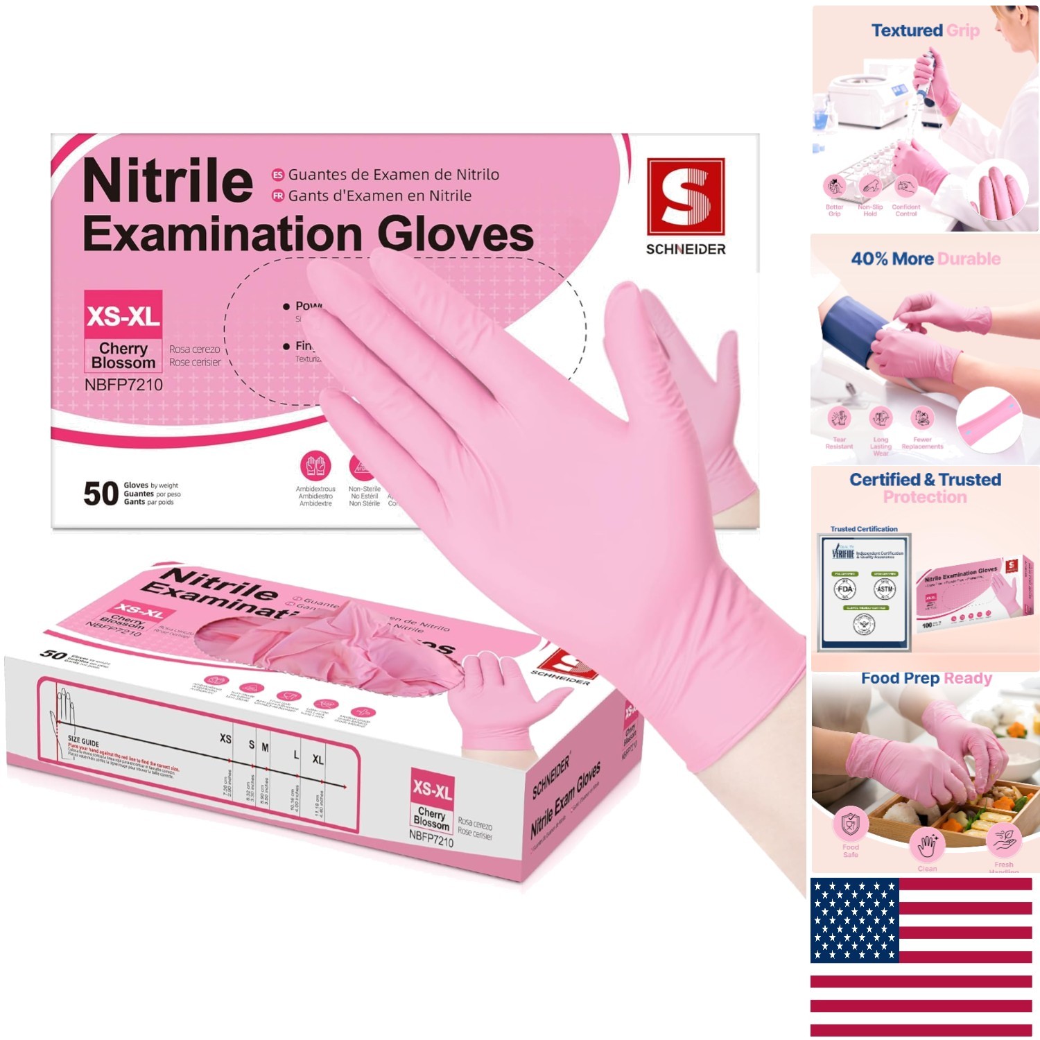 Pink Nitrile Gloves, X-Large Latex-Free Exam Gloves – 50 Count, Medical Grade