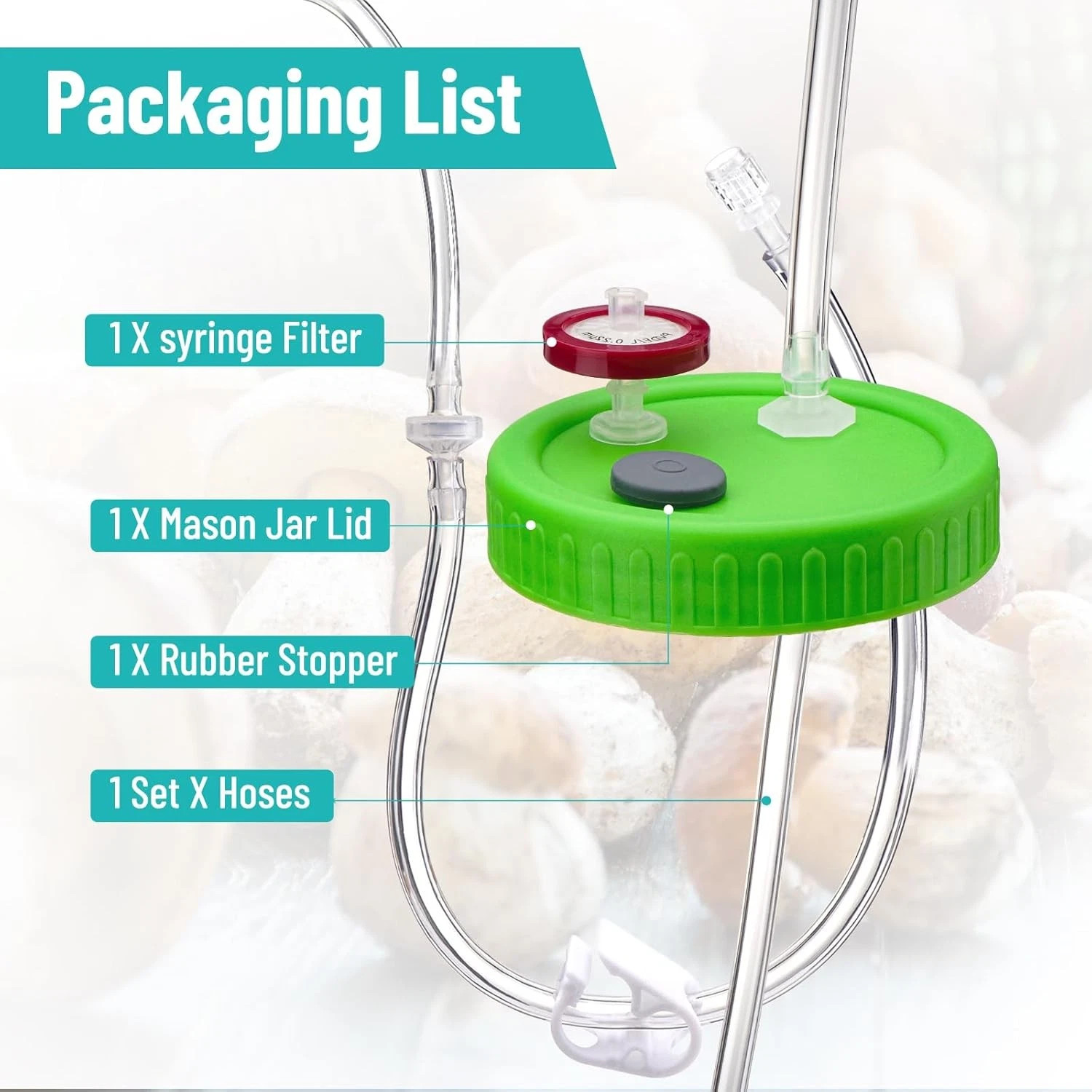 Mason Jar Lid Needle filter Lliquid Culture Lid with Tubing Mushroom growing Lid