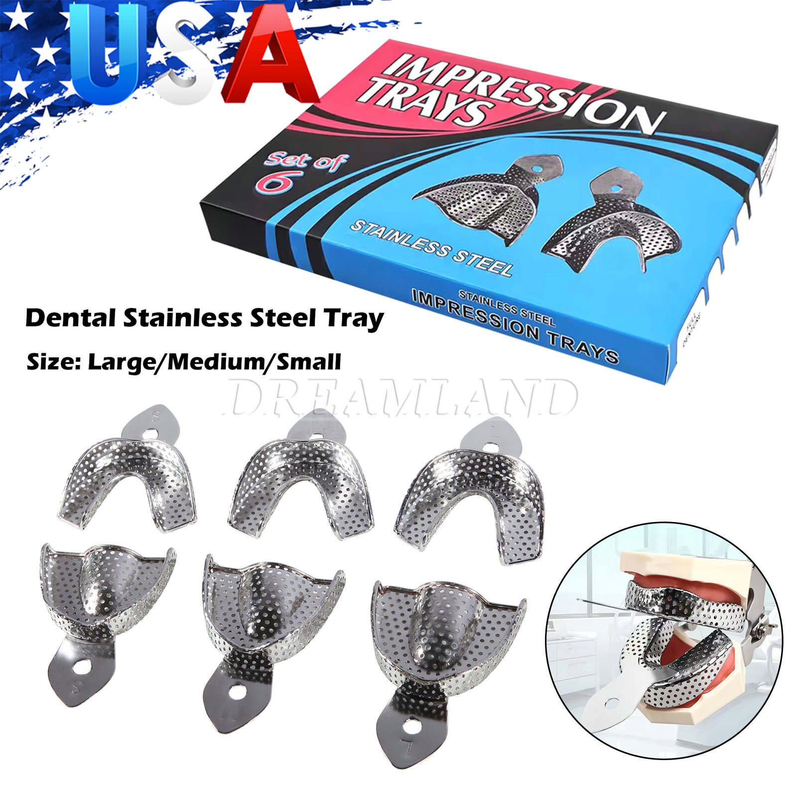 6 Pcs Perforated Metal Dental Impression Trays Set Edentulous Instruments CE