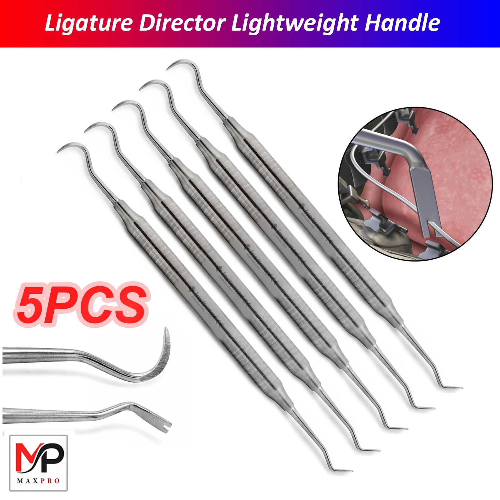 X5 Ligature Director Double Ended Hollow Handle Lightweight Orthodontic Scalers