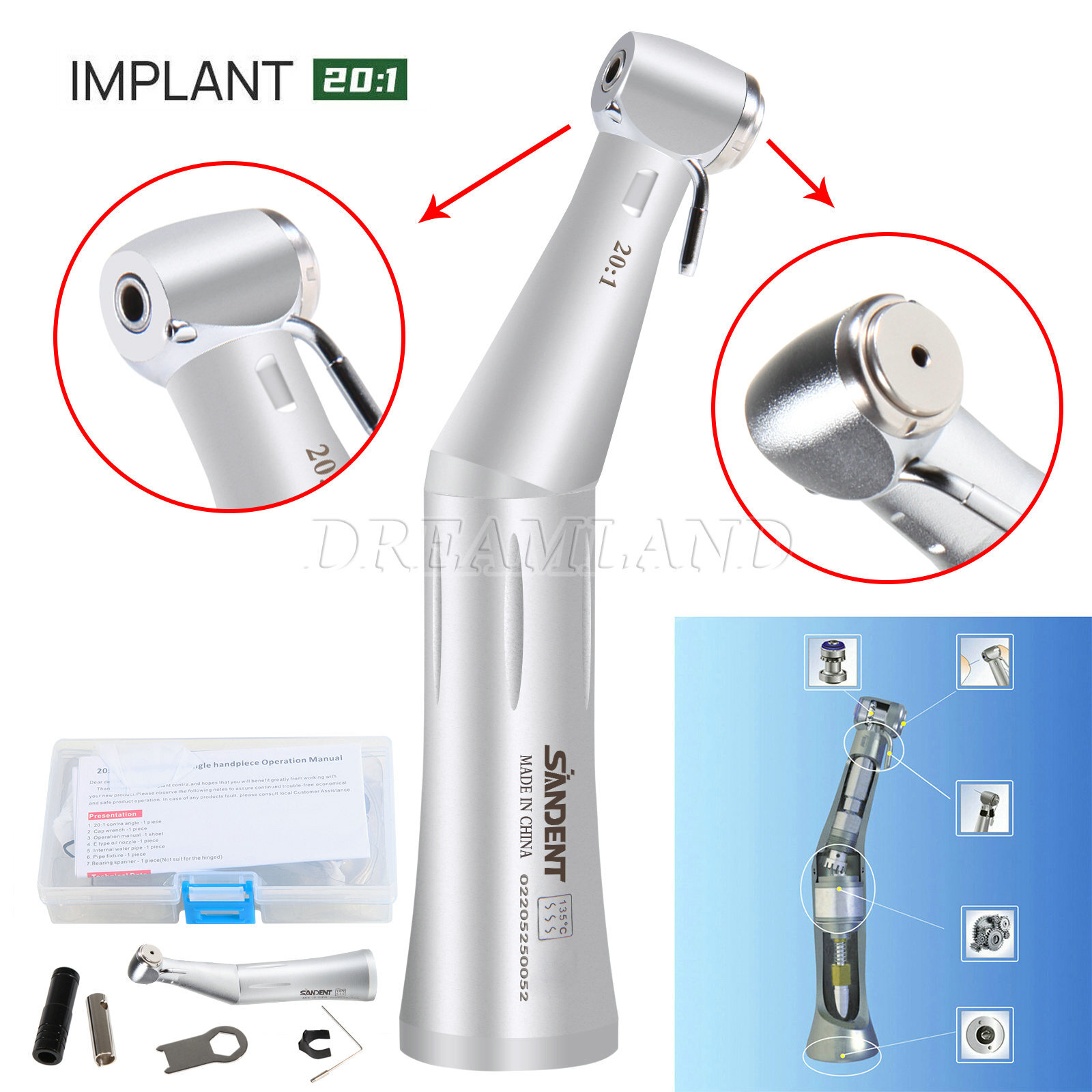 1-5* NSK Type Dental 20:1 Reduction Implant Surgical Contra Angle Handpiece SG20