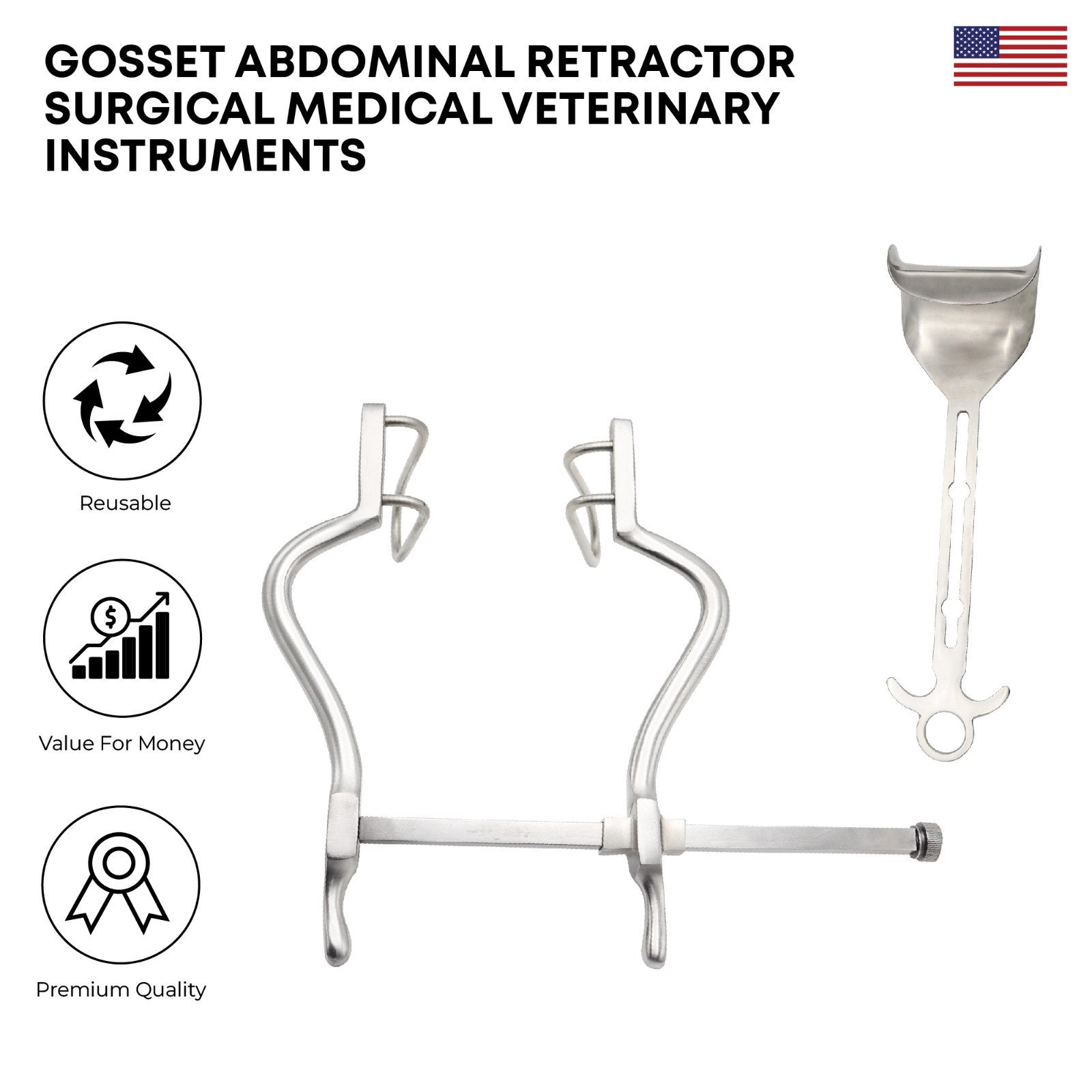 Gosset Abdominal Retractor Stainless Steel Surgical Veterinary Instruments