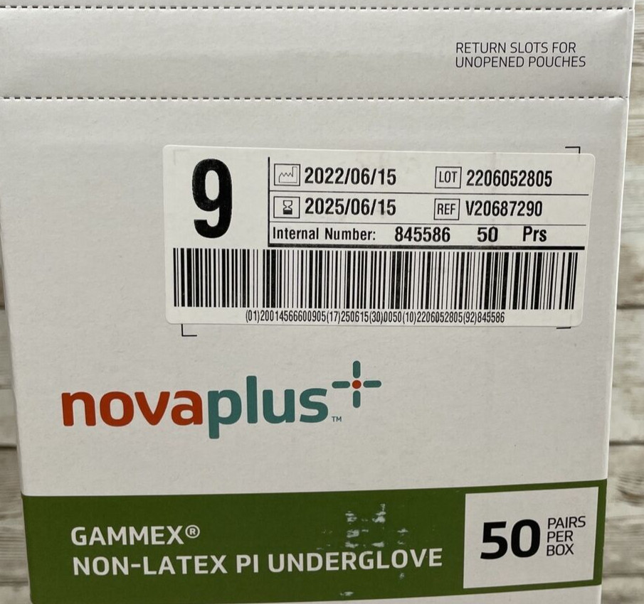 1 Box Gammex NovaPlus Non-Latex PI Underglove Surgical Glove Size: 9 Exp 6/25