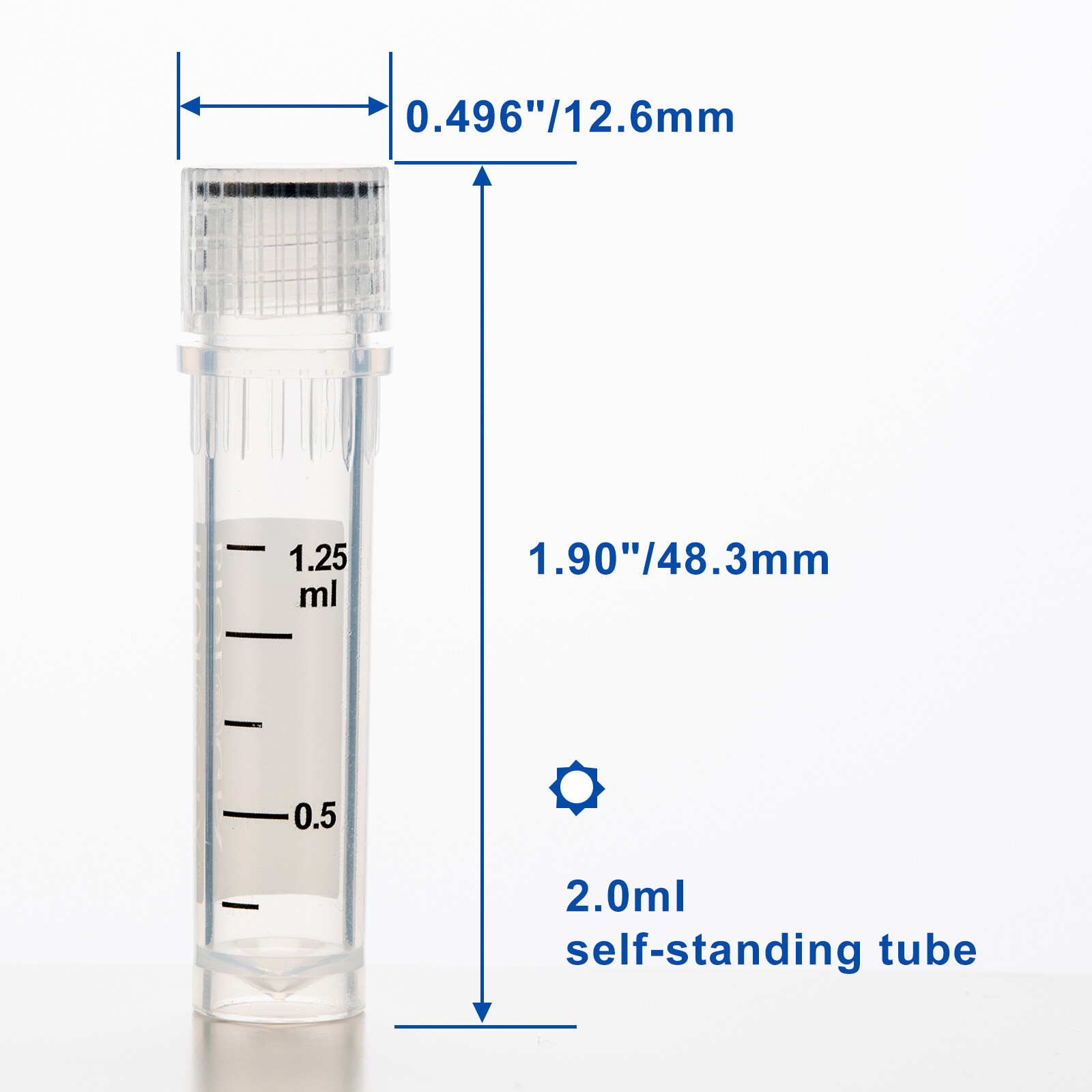 Cryogenic Vials-2.0 mL (47.5mm, Self-Standing), 50/Bag, 500/Pack, 2000/Case