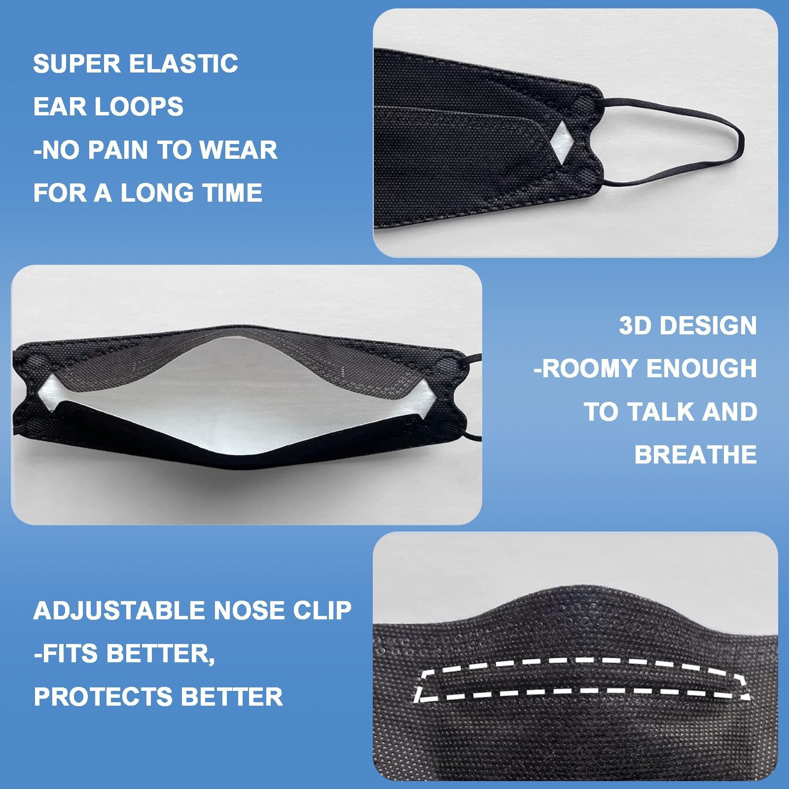Black KN95 Face Masks 50 Pack, 5-Layer Disposable Masks for Adults, Breathabl…
