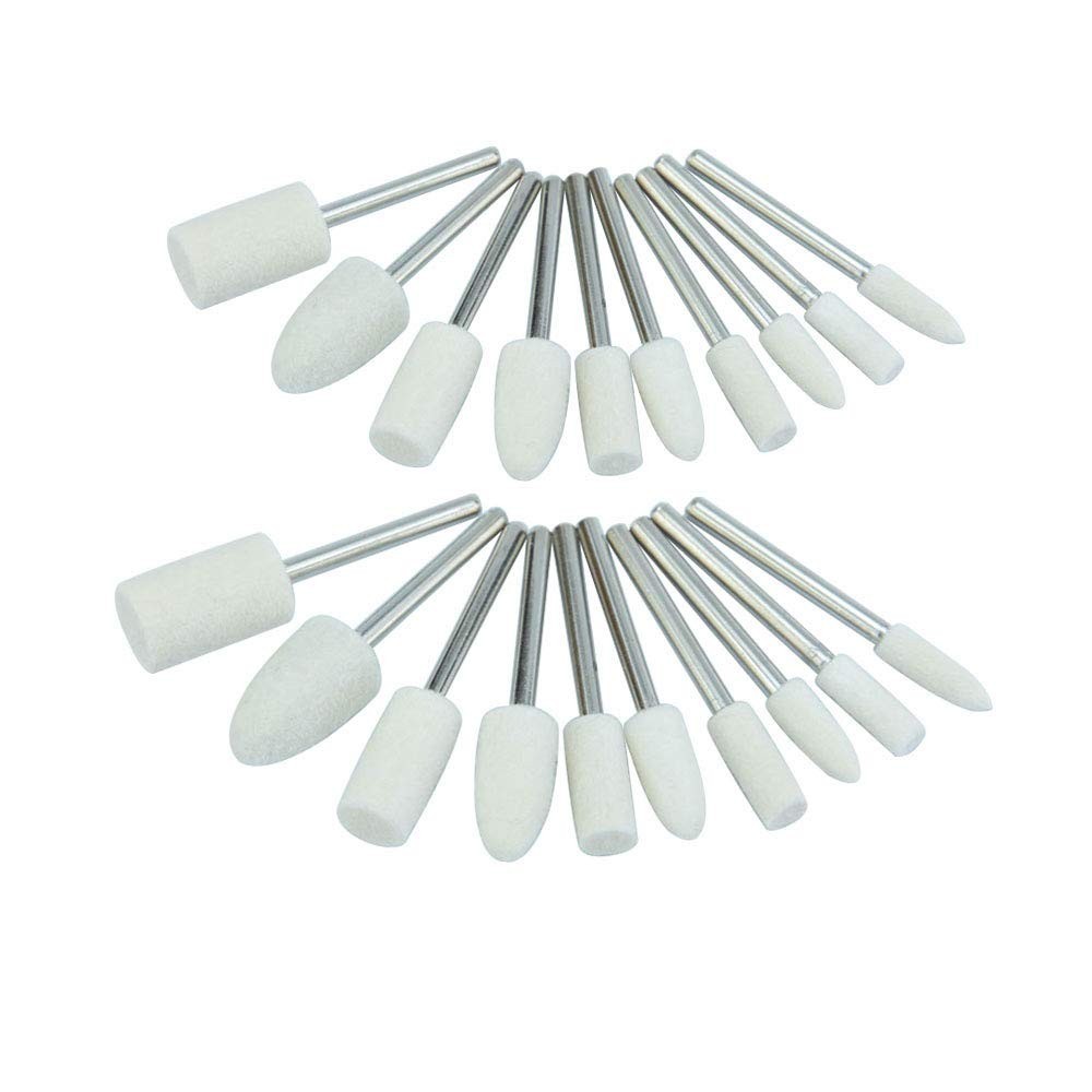 20 Pieces Compressed Wool Polishing Wheels Wool Felt Grinding Bits Buffing Tips