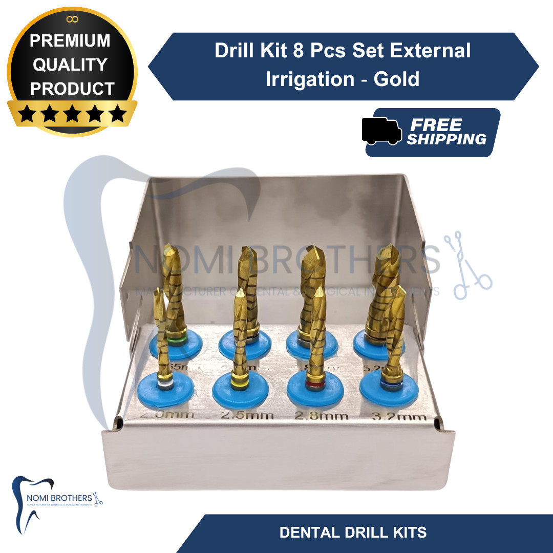 8-Piece Dental Drill Kit – Reusable, External Irrigation, Silver, CE Certified