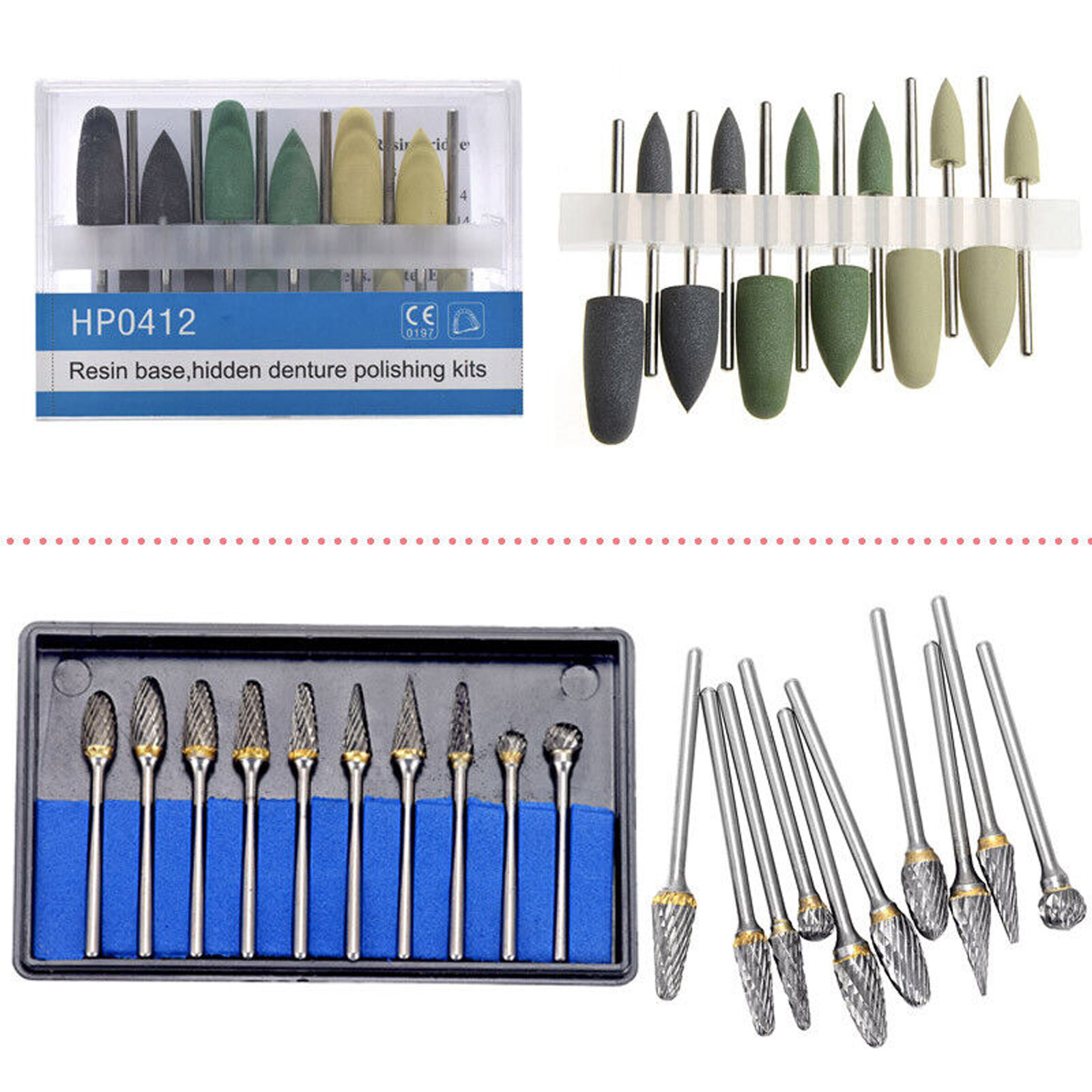 Dental Diamond Burs Cups Composite Polishing Kit Ceramics RA HP FG Shank Type
