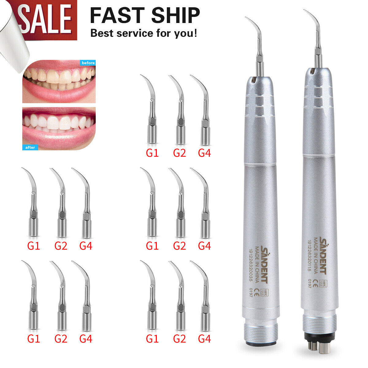 Dental Ultrasonic Air Perio Scaler Handpiece Hygienist 2&4 Hole G1 G2 G4 Tips de