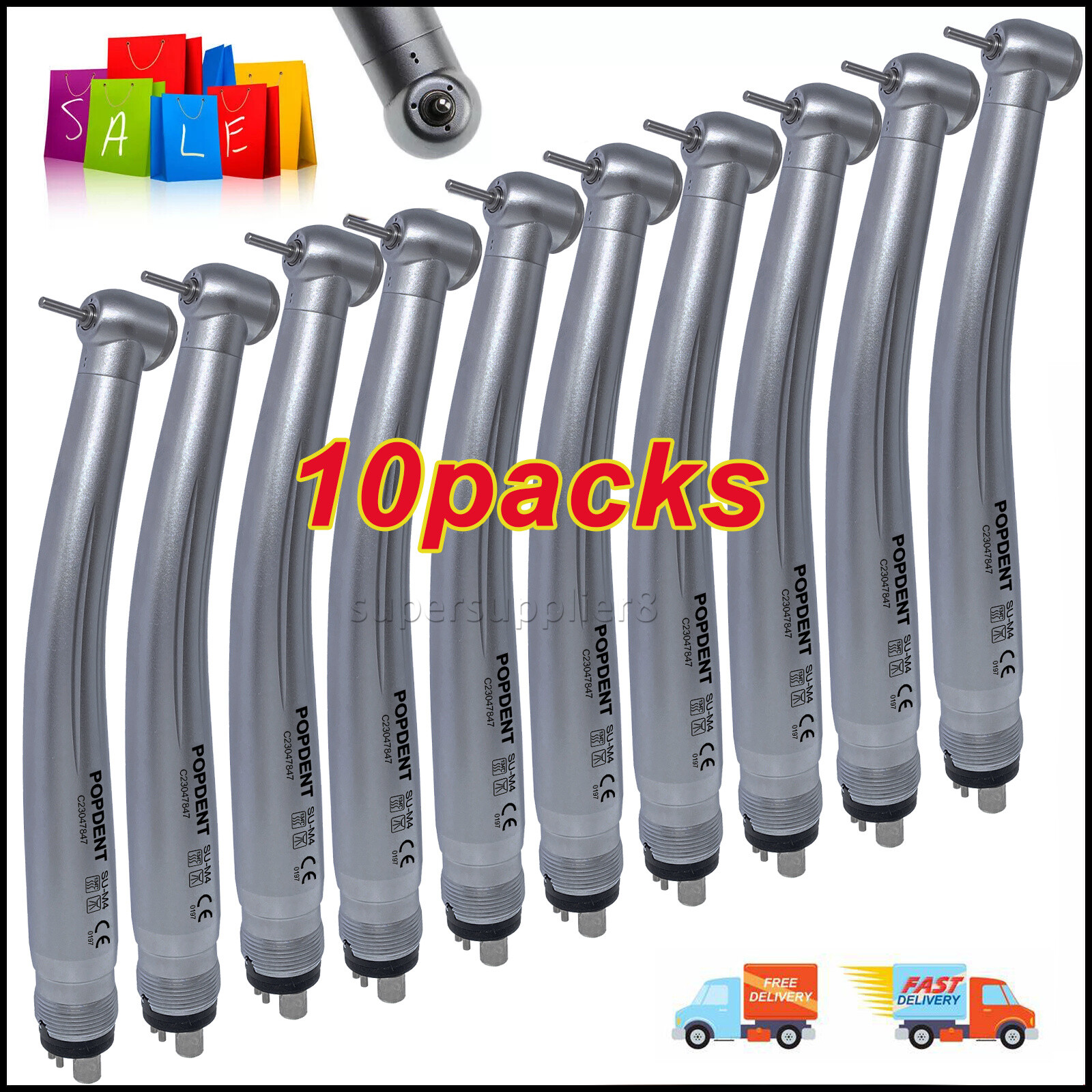 10pcs POPDENT NSK PANA MAX Style Dental High Speed Handpiece Push Button 4 Hole