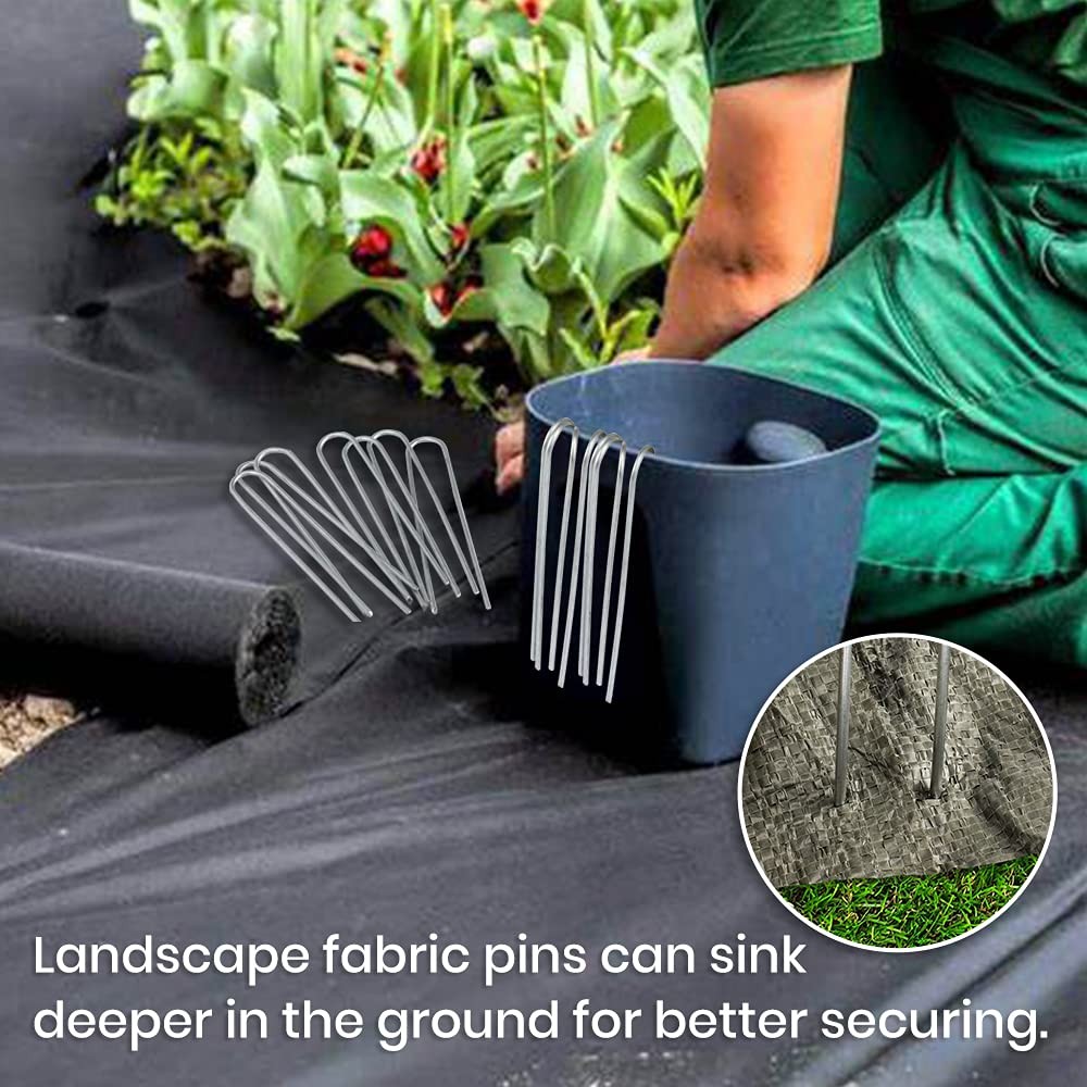 Landscape Staples 6 Inch Galvanized Garden Stakes – 150 Pack Heavy Duty U-shaped