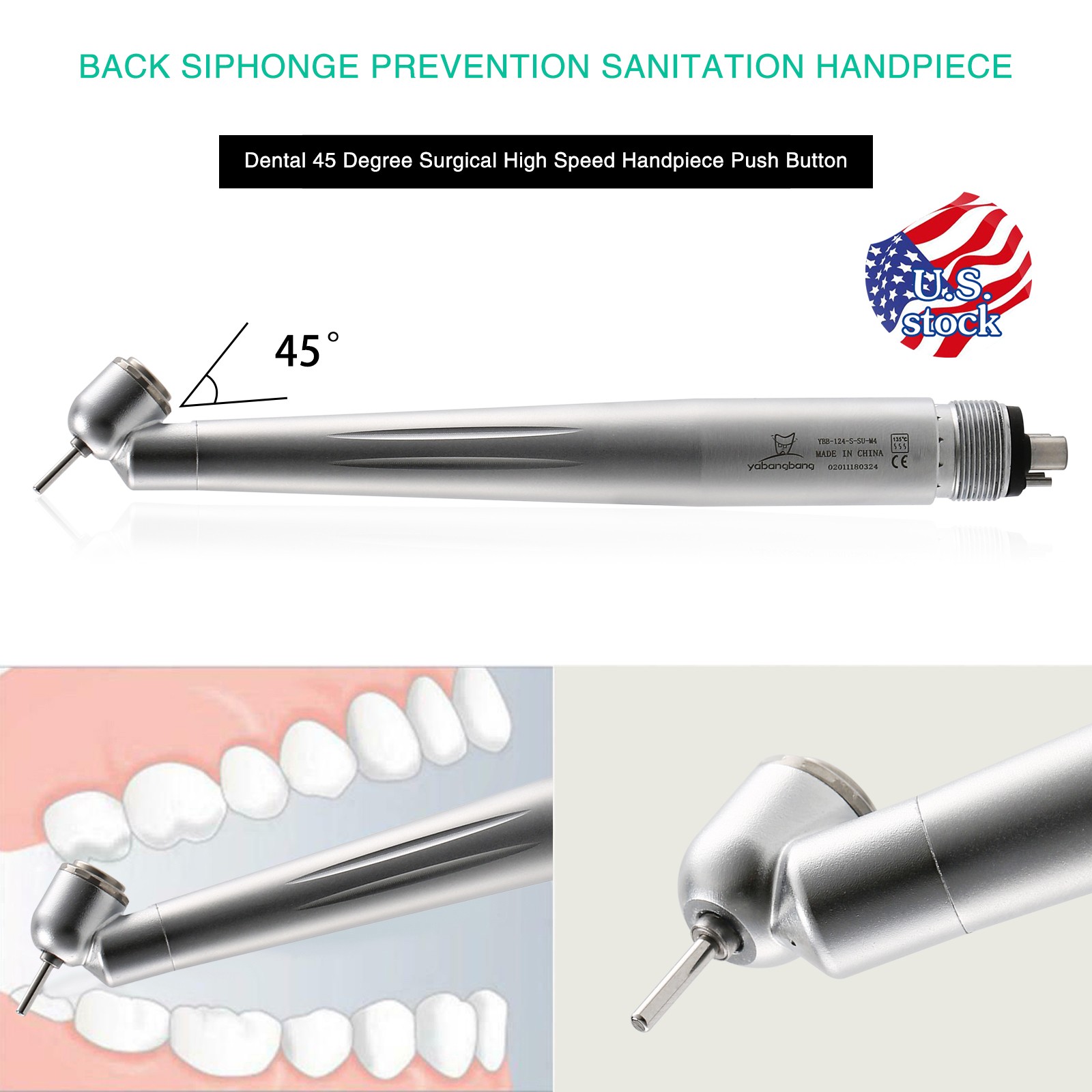 5X Dental 45 Degree Surgical High Speed Handpiece Push Button 4H WCA4 UPS