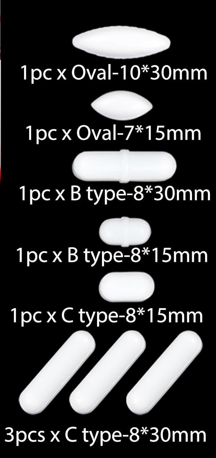 8PCS PTFE Magnetic Stir Bar Set for Magnetic Stirrer, 3 Shapes Size PTFE