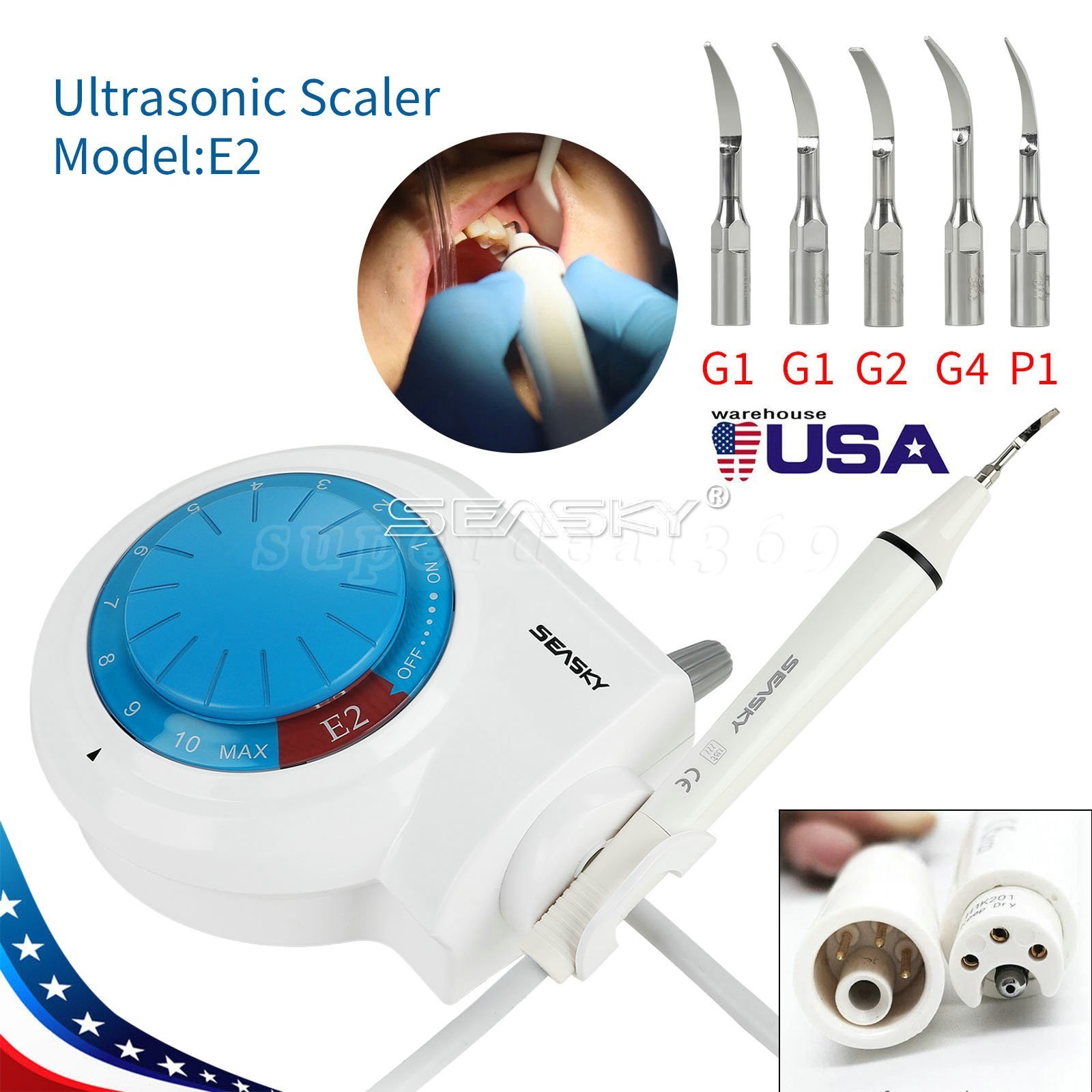 Dental Ultrasonic Piezo Scaler Teeth Cleaner fit with EMS Handpiece Tips E2 FDA