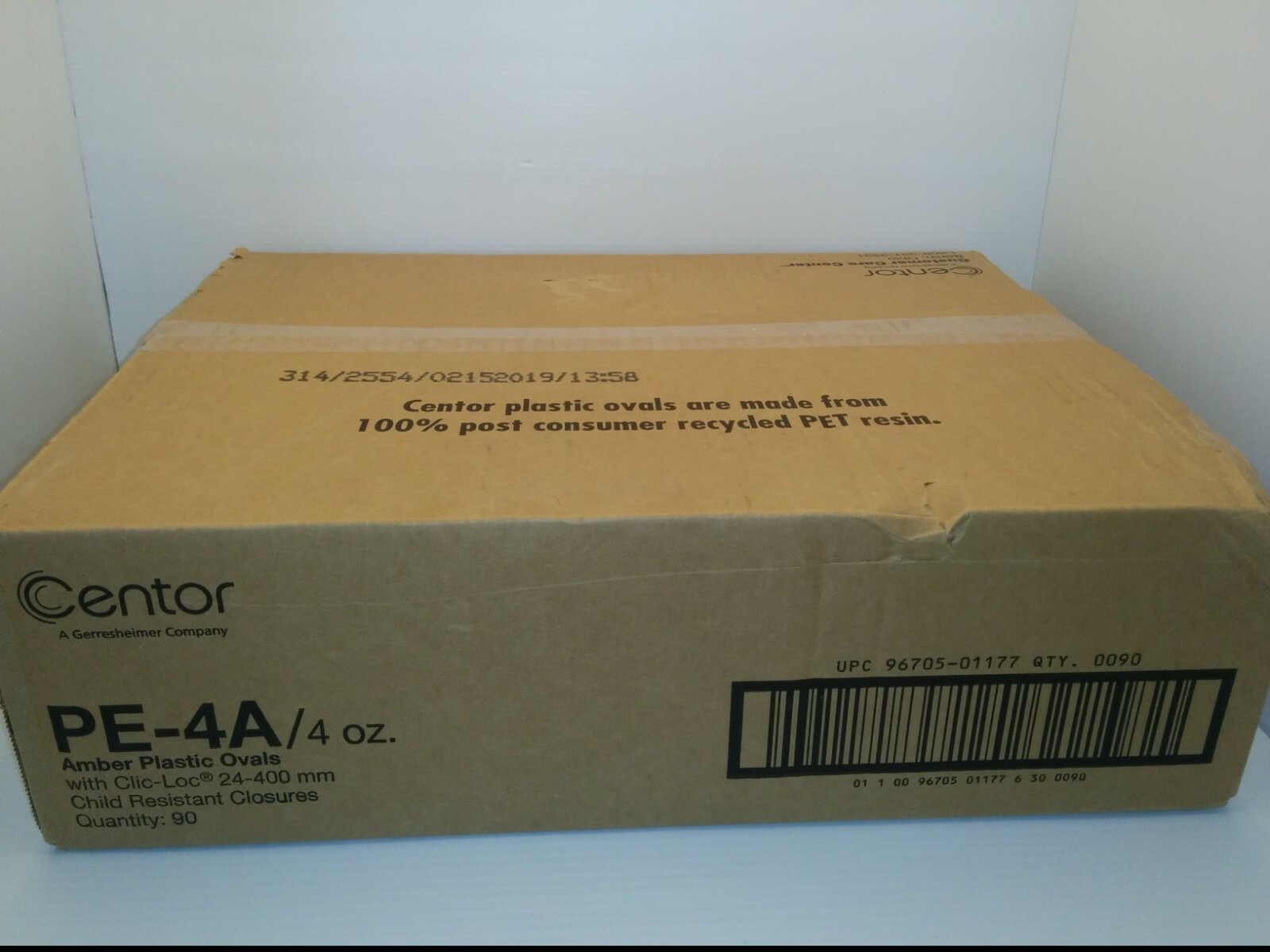 CENTOR PE-4A 4oz. AMBER PLASTIC OVALS W/CLIC-LOC CAPS, 24-400mm CASE QTY 90, NIB