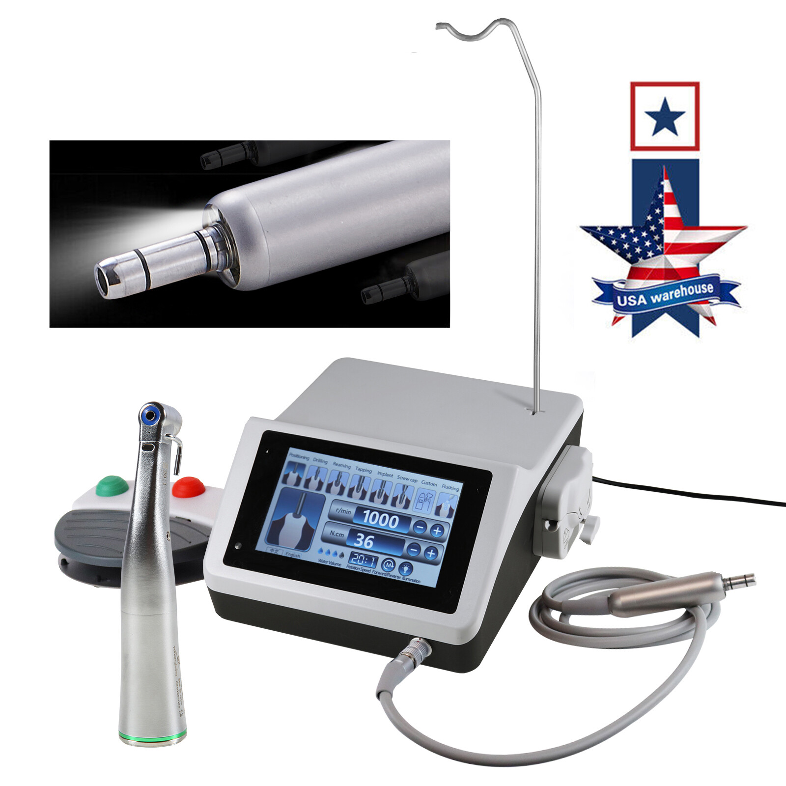 Dental Implant Surgical Motor Touch Screen System 20:1 LED Contra Angle
