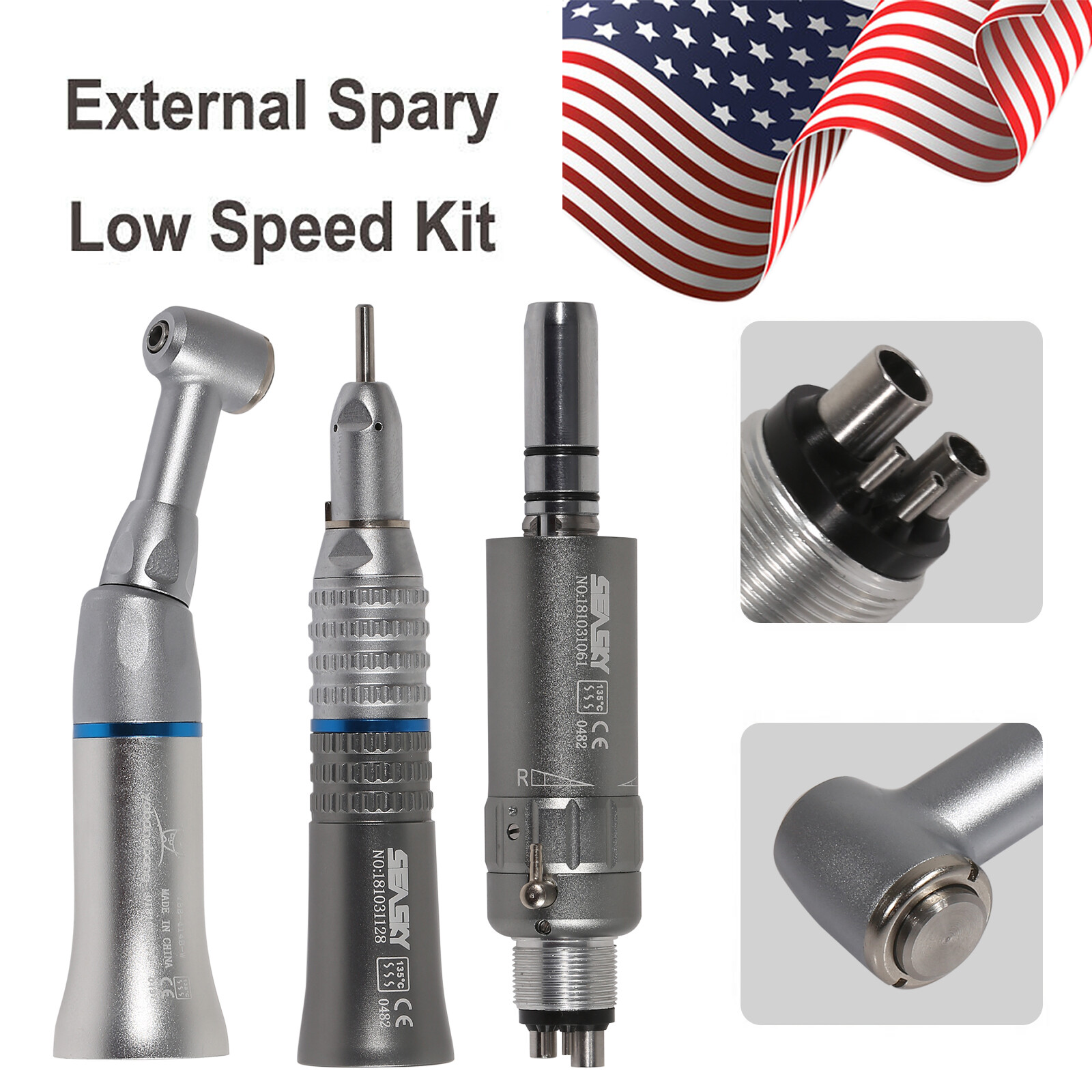 Dental Slow Low Speed Handpiece Contra Angle Straight Air Motor 2/4 Hole USPS