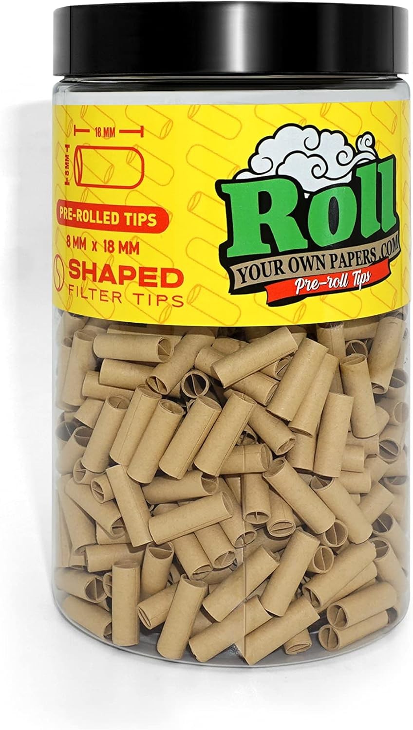 Natural Unbleached Pre-Rolled Filter Tips, Ø8mm – Bottle of 500 Tips