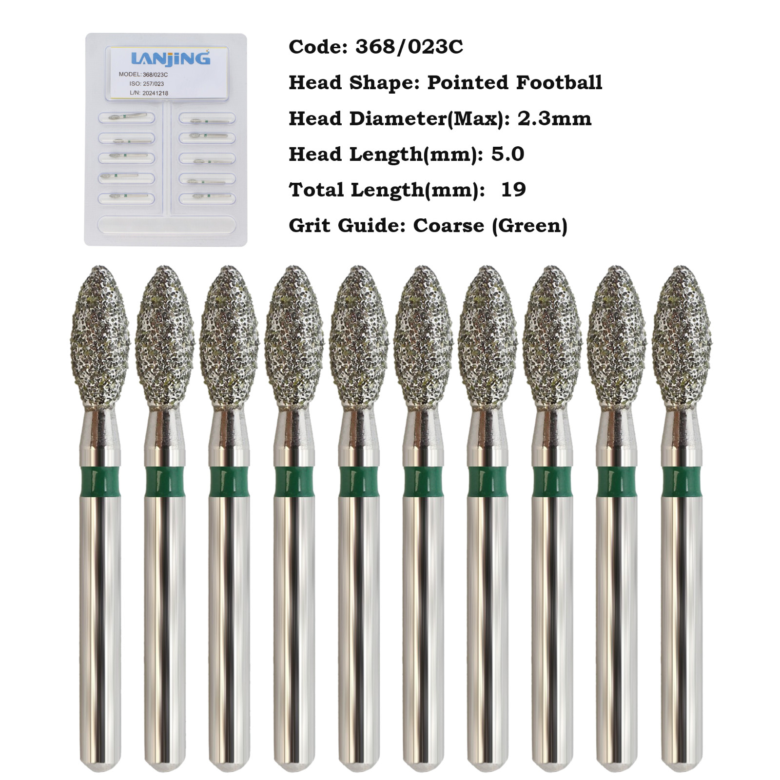 Dental Diamond Bur FG Football Round End Taper Flame Coarse Fine FG High Speed