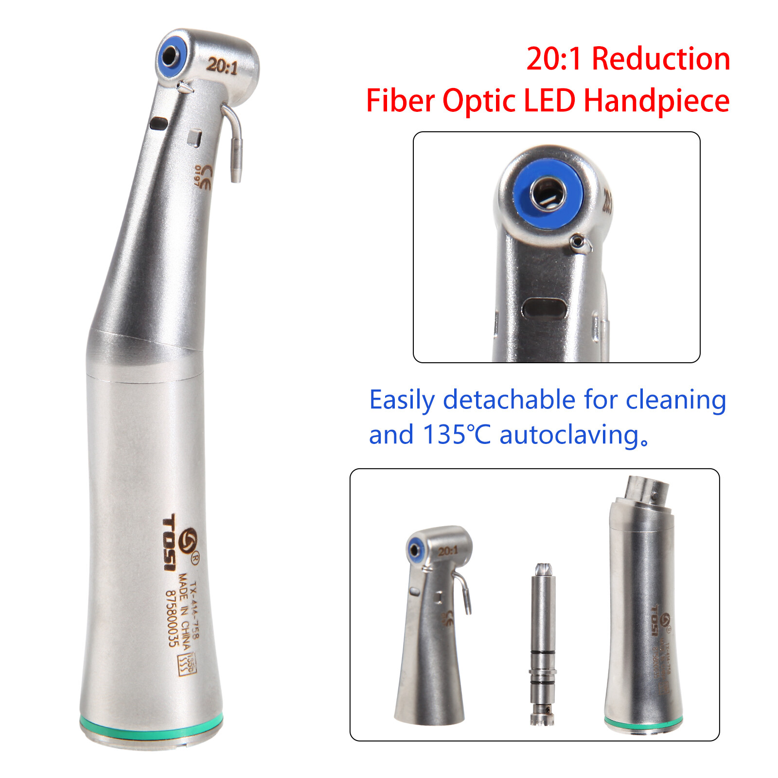 20:1 Detachable Dental Reduction Implant Contra angle handpiece LED Fiber Optic