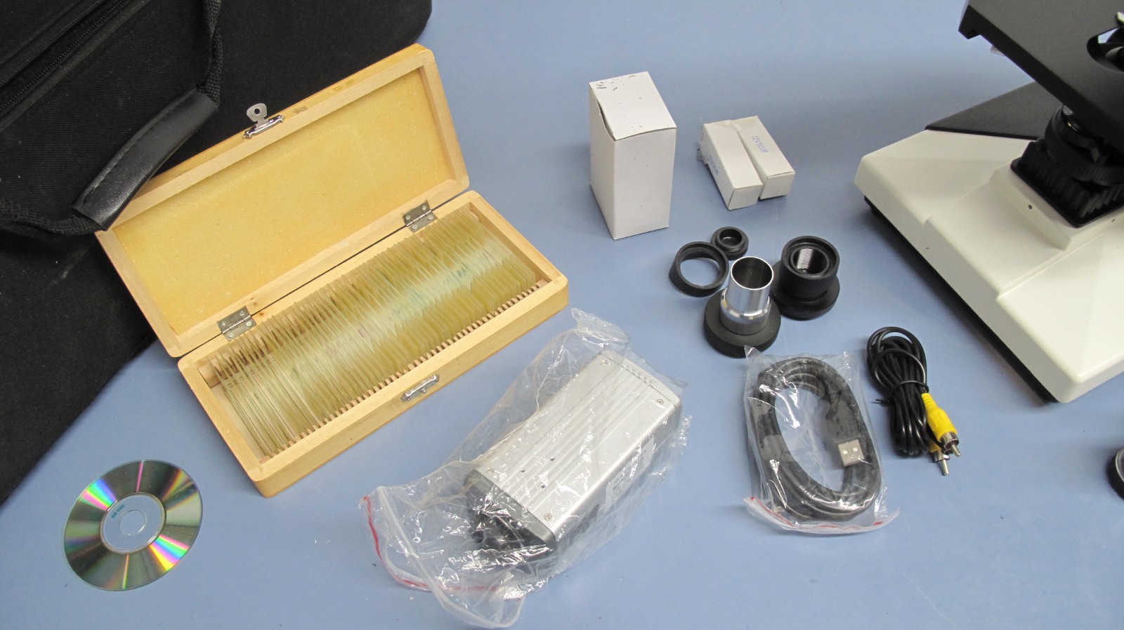 Trinocular Compound Microscope With 5 Objectives, Camera, Accessories With Case