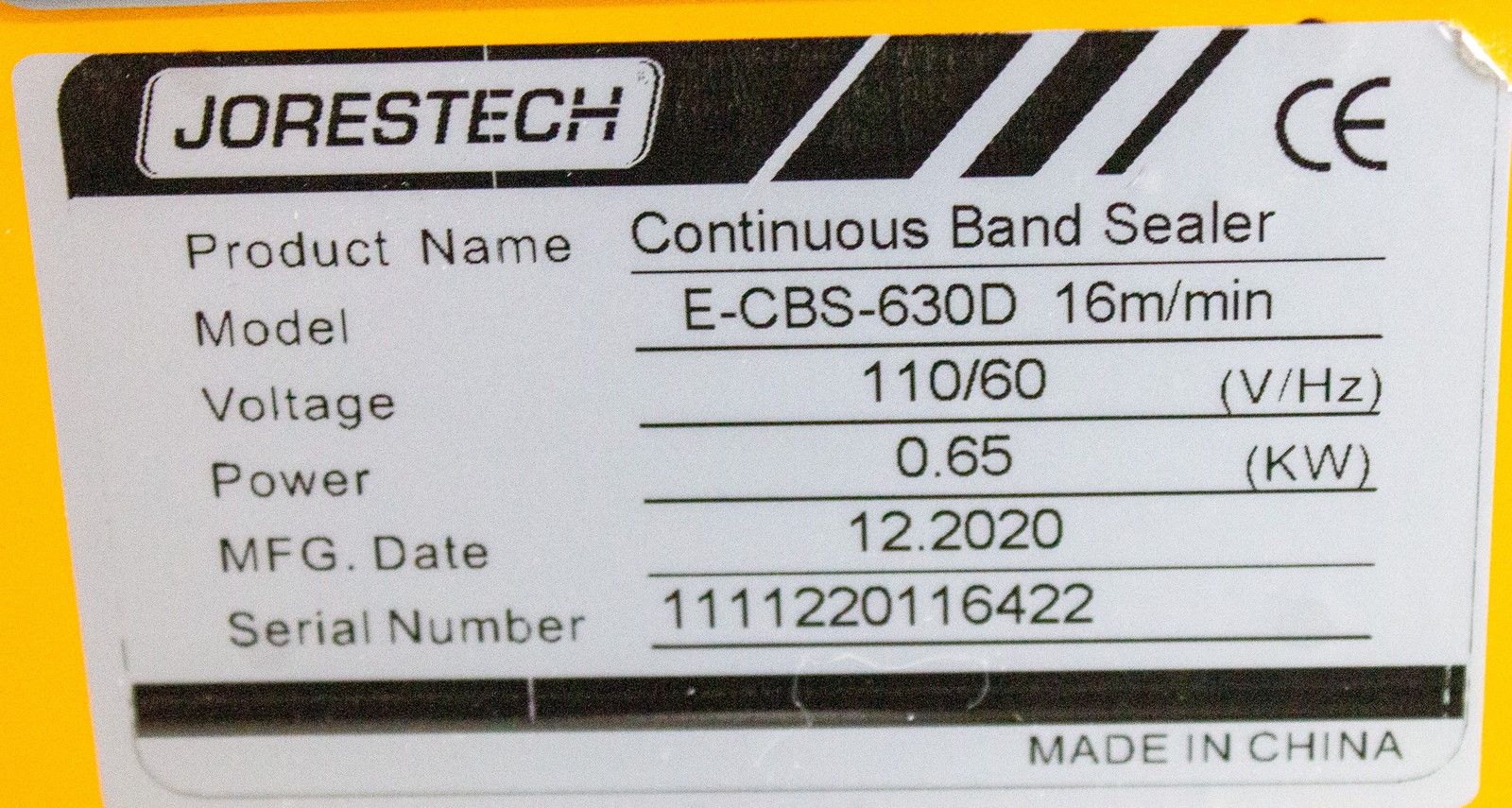 JORESTECH E-CBS-630D Continuous Band Sealer, 120V, 60Hz, Used, Test (3373340)
