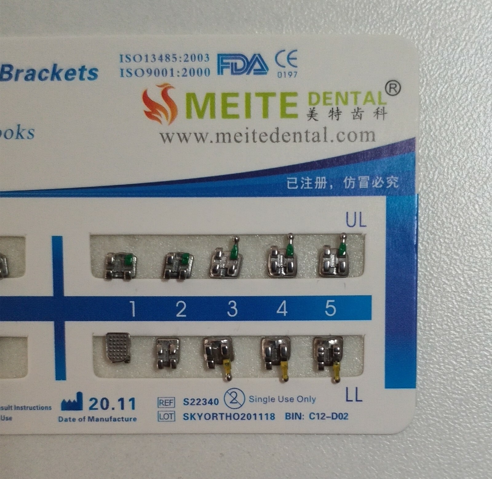 Dental Orthodontic Metal Bracket MIM Monoblock Mini MBT 022 345 Hooks Mesh Base