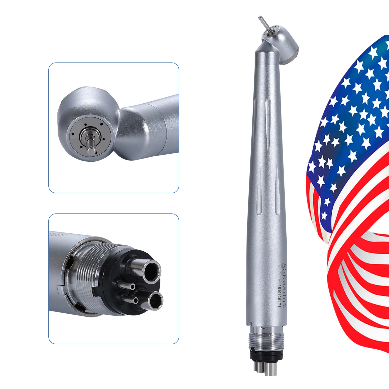 Dental 45 Degree LED/Non LED High Speed Surigcal Handpiece Push Button 4 Hole dt