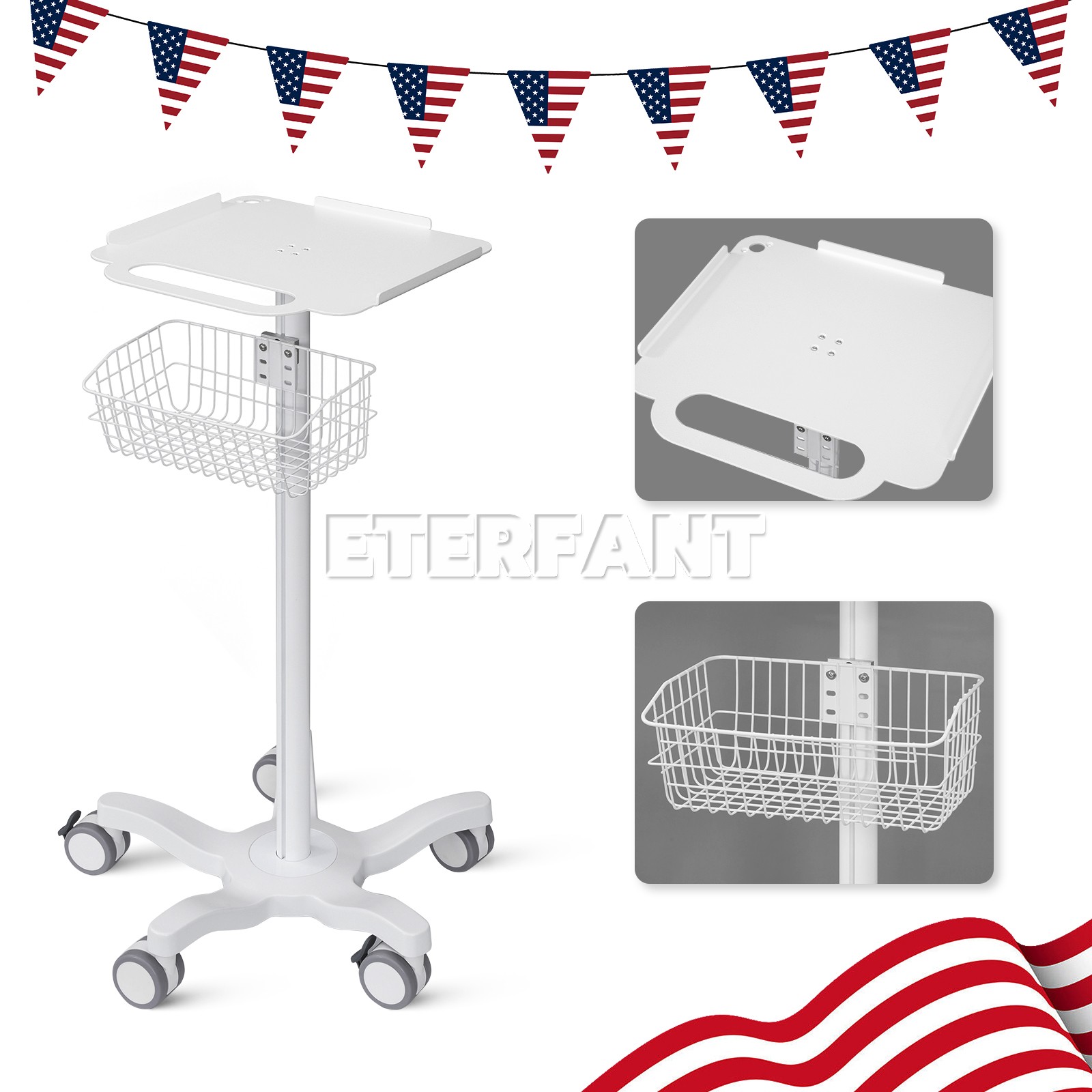 Medical Mobile Rolling Cart for Ultrasound Imaging Scanner Trolley Cart US