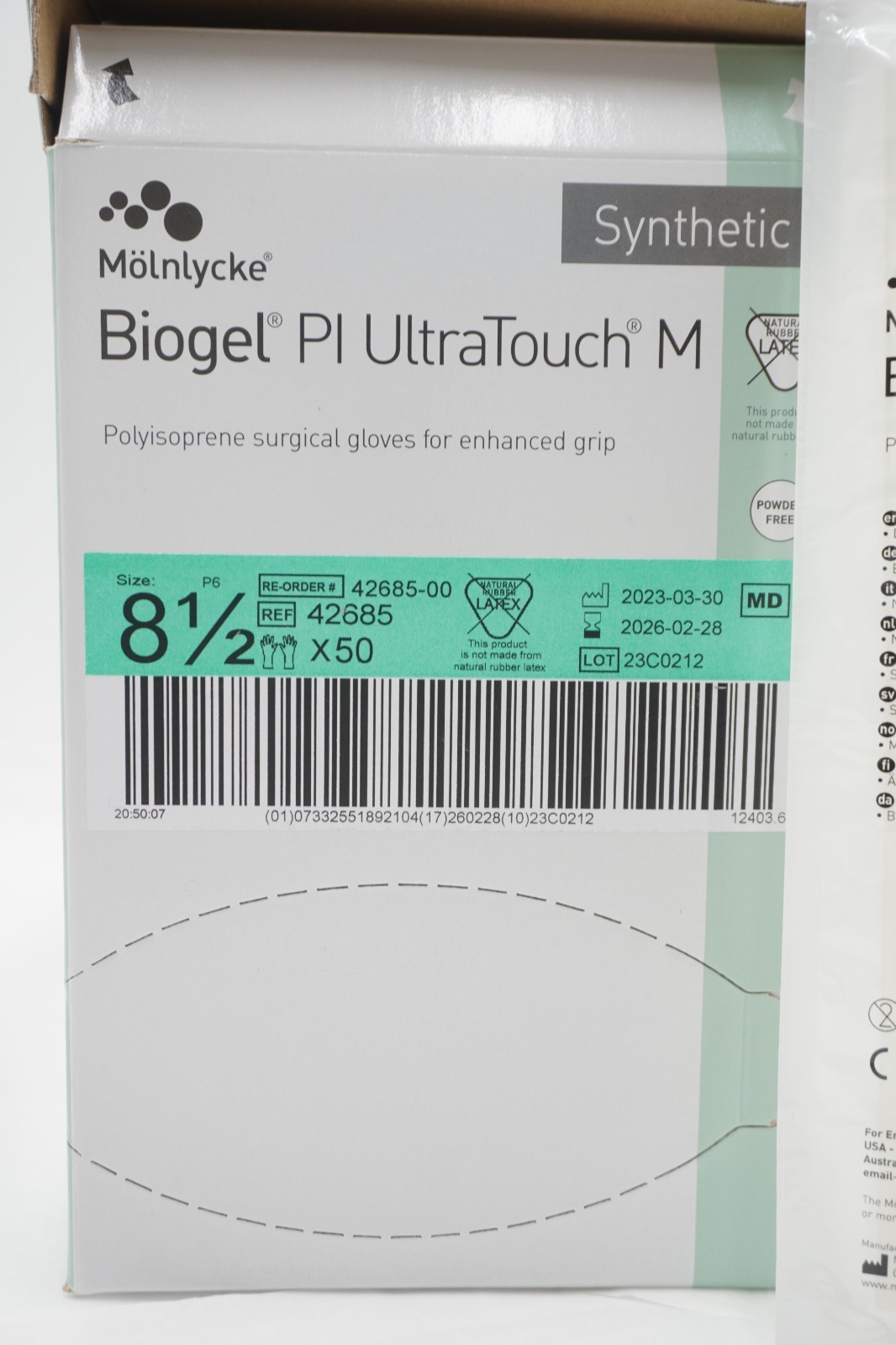 Molnlycke 42685 Biogel PI Ultratouch M Gloves Box/50 Size 8 1/2 Exp 02/2026