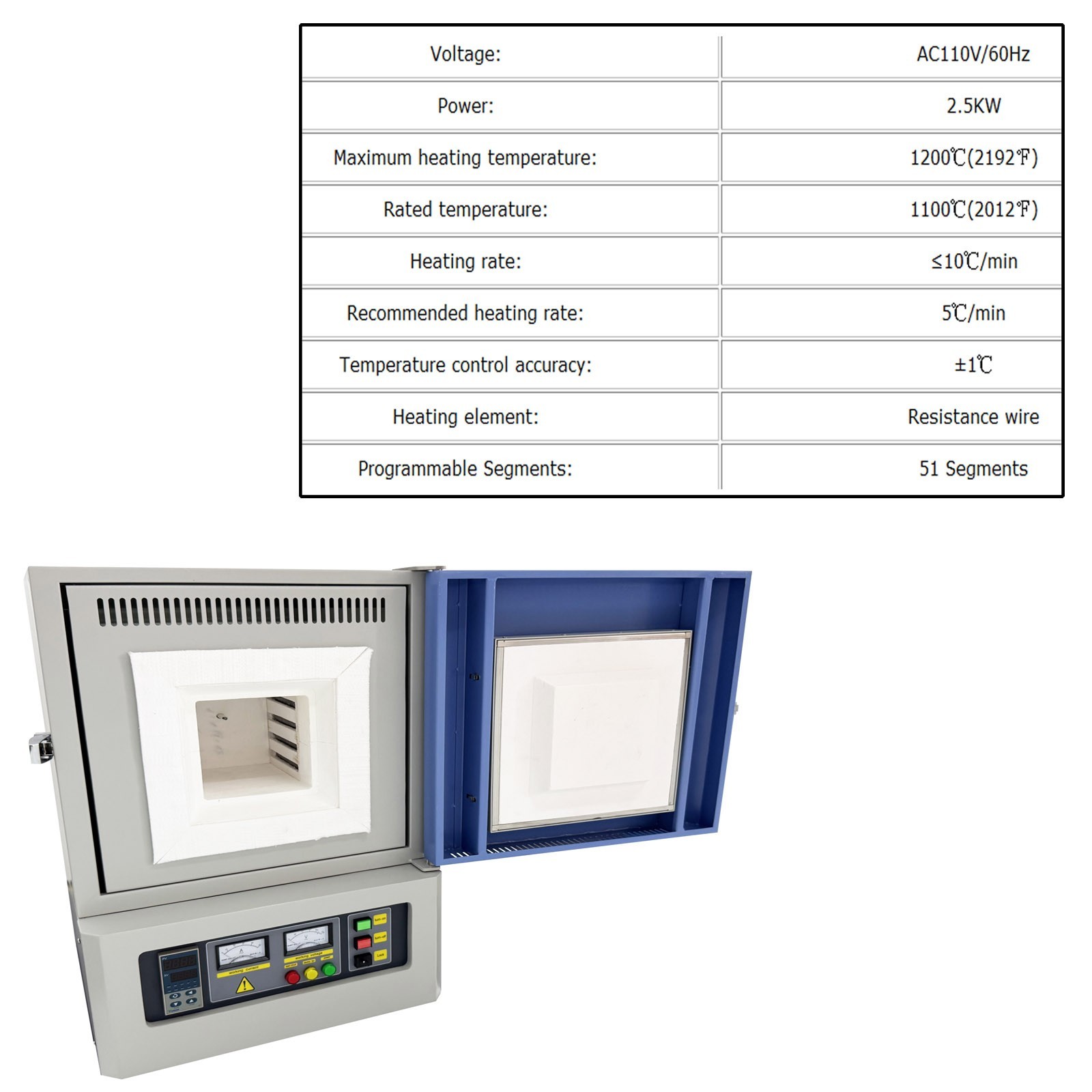 110V 1200°C Lab Intelligent Resistance Furnace for Heat Treatment 2.5KW